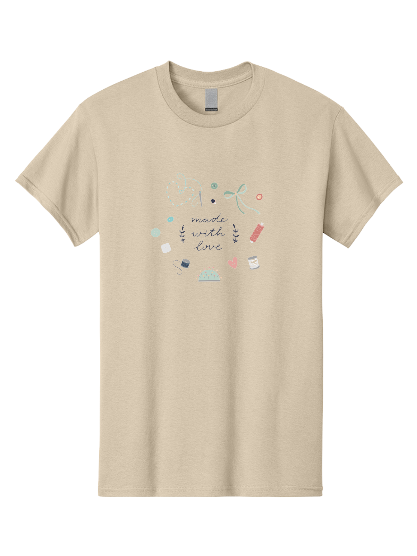 Made-With-Love-2 Men'S Graphic Tee, 100% Cotton, Comfortable Casual Summer Wear, Machine Washable, Sewing, Crafting, Handmade, Needlework, Sewing Accessories, Thread, Buttons, Bobbins, Scissors, Heart, Diy, Handcrafted, Embroidery, Aac055 17