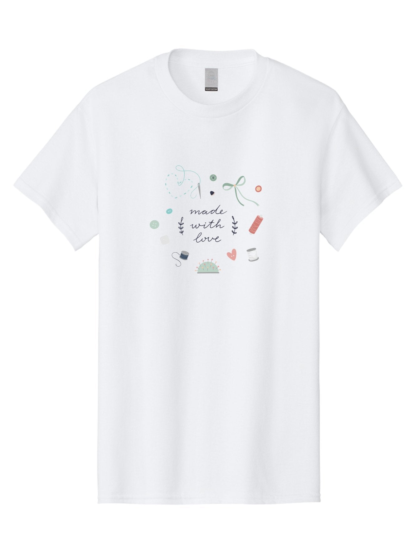 Made-With-Love-2 Men'S Graphic Tee, 100% Cotton, Comfortable Casual Summer Wear, Machine Washable, Sewing, Crafting, Handmade, Needlework, Sewing Accessories, Thread, Buttons, Bobbins, Scissors, Heart, Diy, Handcrafted, Embroidery, Aac055 9