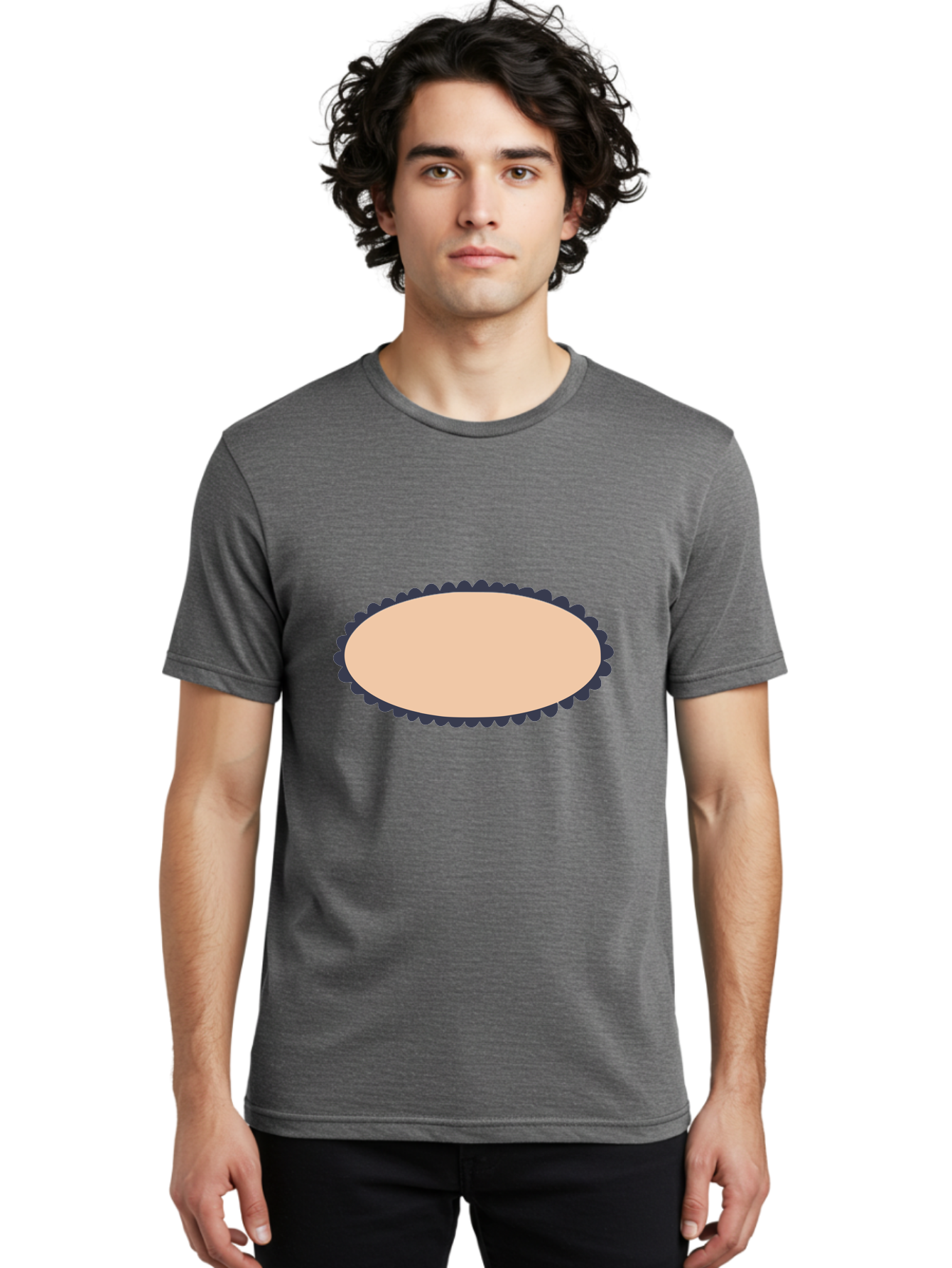 Oval-Badge Men'S Graphic Tee, 100% Cotton, Comfortable Casual Summer Wear, Machine Washable, Oval Shape, Decorative Frame, Beige And Black, Ornate Design, Blank Space, Graphic Element, Simple Illustration, Elegant Border Aac062 4