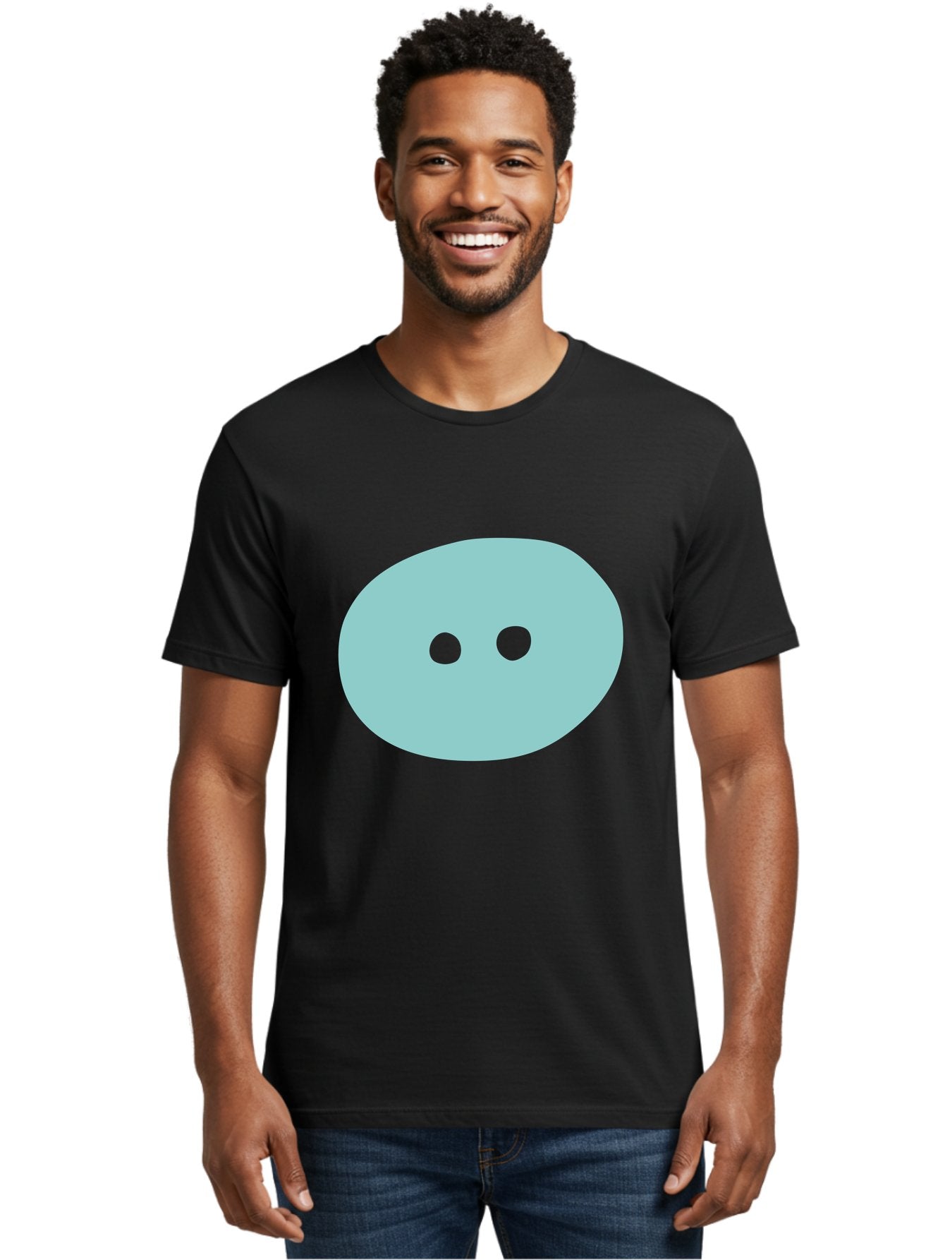 Oval-Shape Men'S Graphic Tee, 100% Cotton, Comfortable Casual Summer Wear, Machine Washable, Simple Face, Minimalist Design, Cartoon Character, Oval Shape, Two Eyes, Cute Expression, Digital Art, Modern Illustration Aac064 21