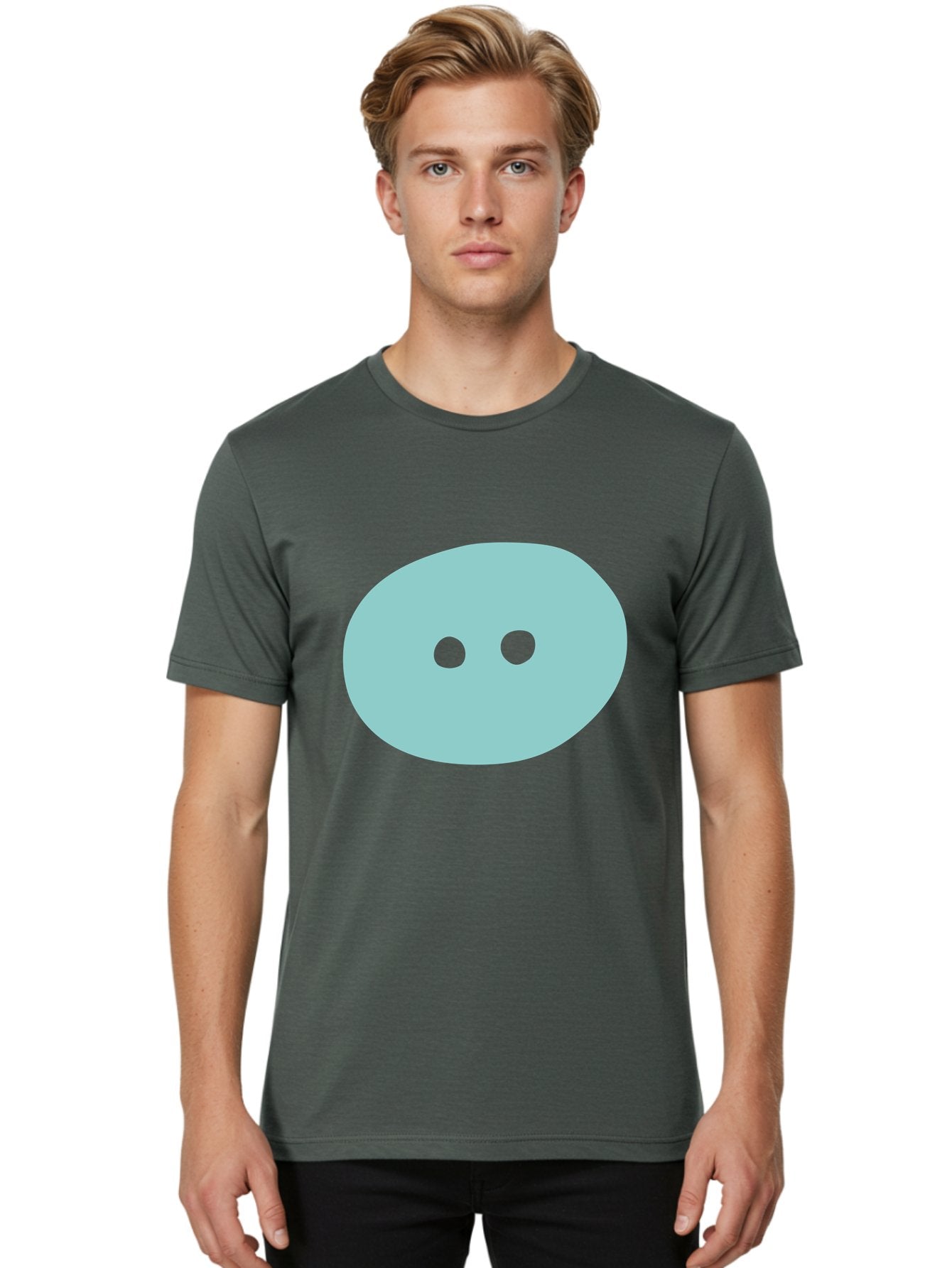 Oval-Shape Men'S Graphic Tee, 100% Cotton, Comfortable Casual Summer Wear, Machine Washable, Simple Face, Minimalist Design, Cartoon Character, Oval Shape, Two Eyes, Cute Expression, Digital Art, Modern Illustration Aac064 20