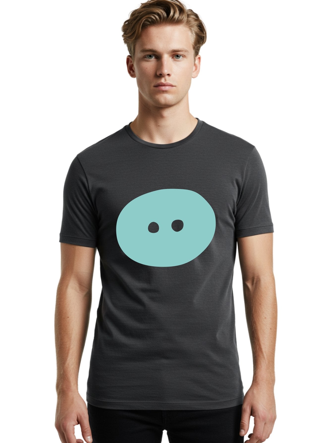 Oval-Shape Men'S Graphic Tee, 100% Cotton, Comfortable Casual Summer Wear, Machine Washable, Simple Face, Minimalist Design, Cartoon Character, Oval Shape, Two Eyes, Cute Expression, Digital Art, Modern Illustration Aac064 17