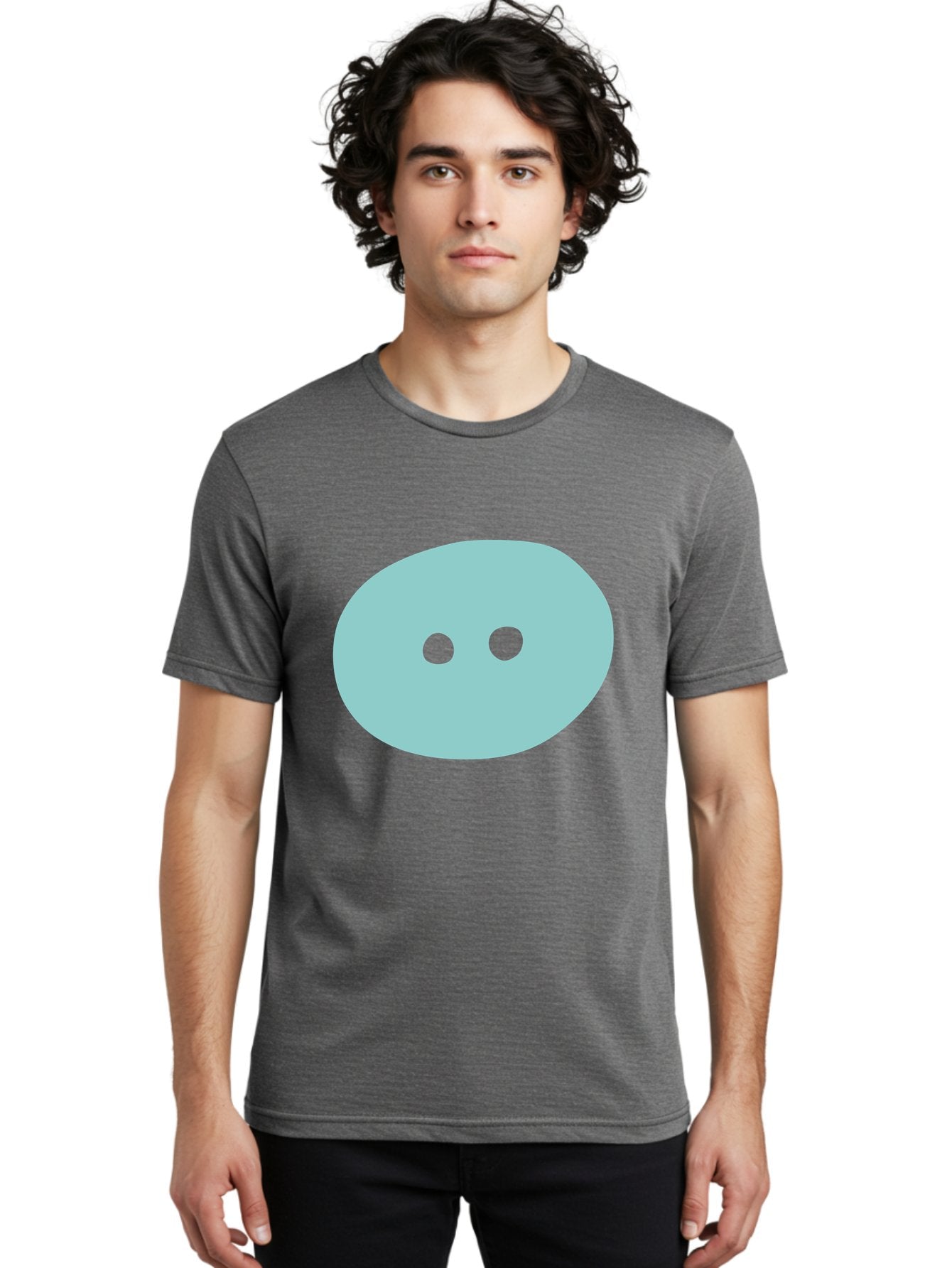 Oval-Shape Men'S Graphic Tee, 100% Cotton, Comfortable Casual Summer Wear, Machine Washable, Simple Face, Minimalist Design, Cartoon Character, Oval Shape, Two Eyes, Cute Expression, Digital Art, Modern Illustration Aac064 22