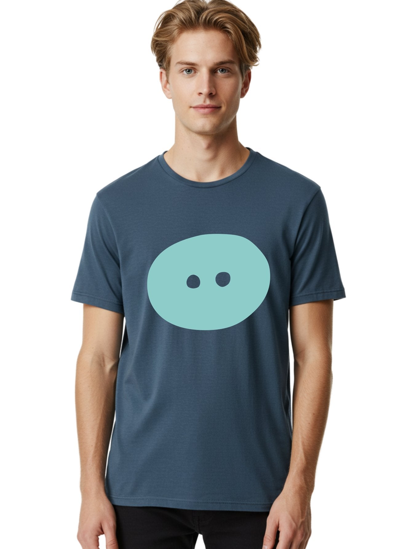 Oval-Shape Men'S Graphic Tee, 100% Cotton, Comfortable Casual Summer Wear, Machine Washable, Simple Face, Minimalist Design, Cartoon Character, Oval Shape, Two Eyes, Cute Expression, Digital Art, Modern Illustration Aac064 28