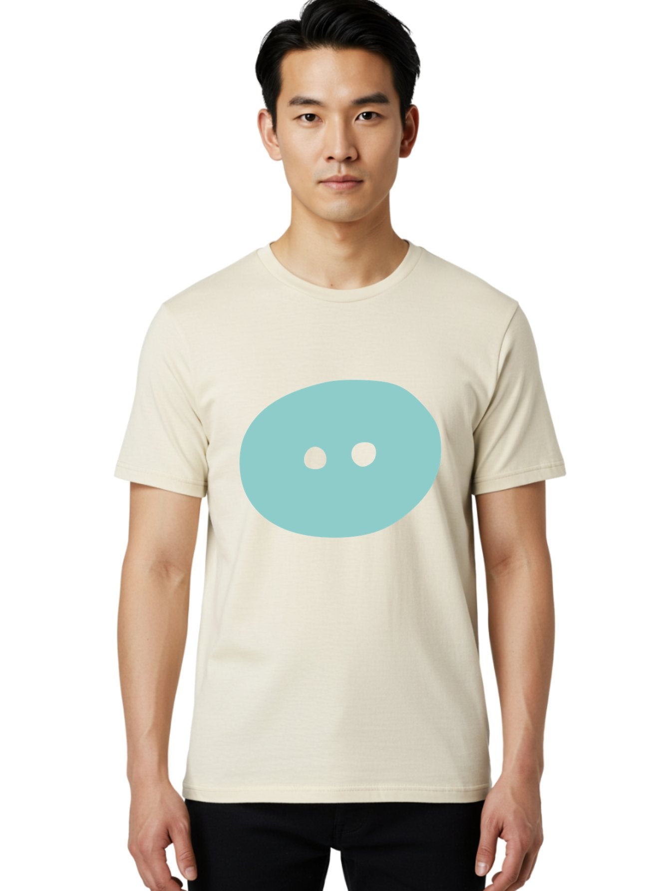 Oval-Shape Men'S Graphic Tee, 100% Cotton, Comfortable Casual Summer Wear, Machine Washable, Simple Face, Minimalist Design, Cartoon Character, Oval Shape, Two Eyes, Cute Expression, Digital Art, Modern Illustration Aac064 25