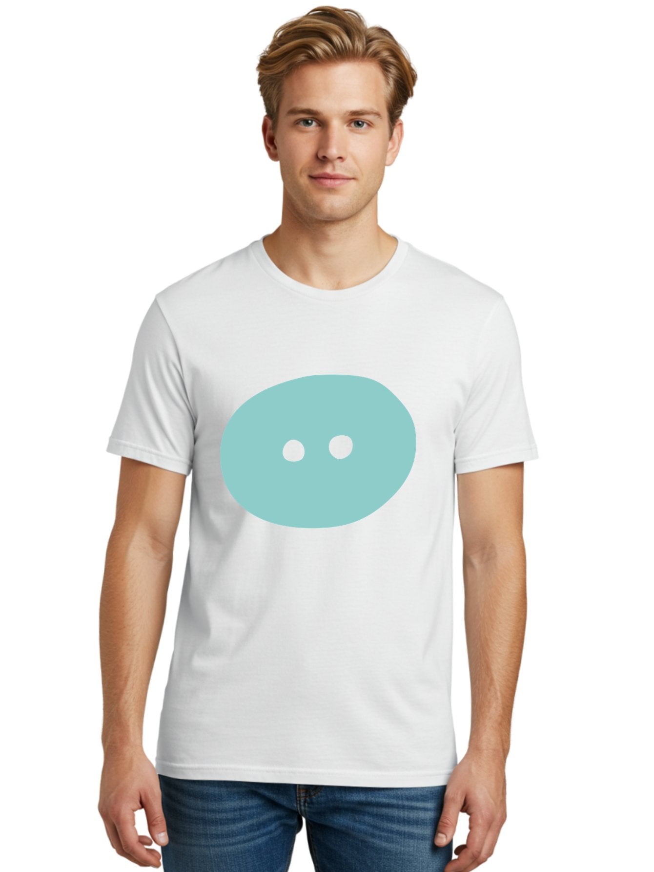 Oval-Shape Men'S Graphic Tee, 100% Cotton, Comfortable Casual Summer Wear, Machine Washable, Simple Face, Minimalist Design, Cartoon Character, Oval Shape, Two Eyes, Cute Expression, Digital Art, Modern Illustration Aac064 26