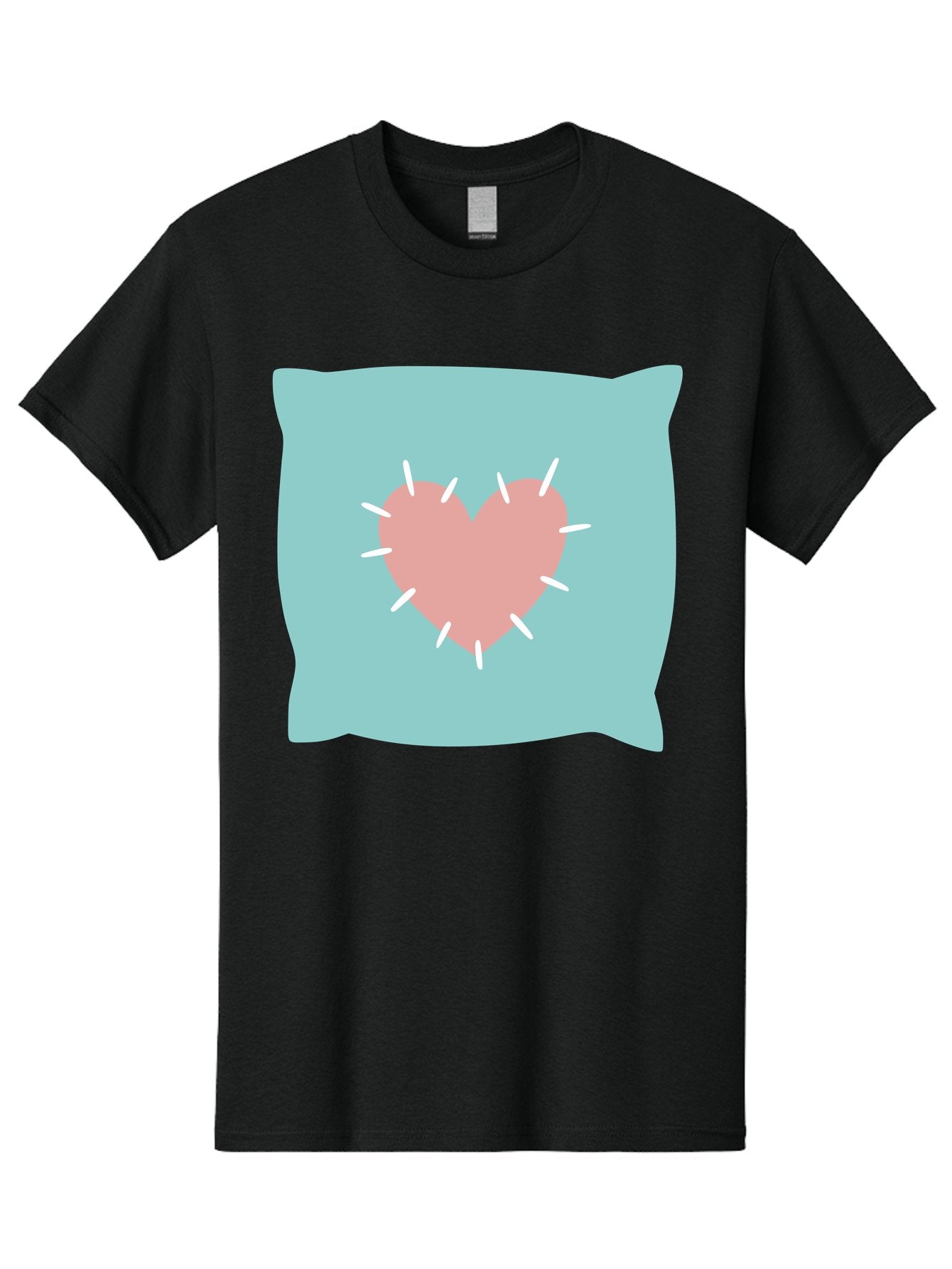 Pillow-With-Heart Men'S Graphic Tee, 100% Cotton, Comfortable Casual Summer Wear, Machine Washable, Pink Heart, Throw Pillow, Teal Background, White Accents, Home Decor, Love Symbol, Decorative Pillow, Heart Design, Cozy Atmosphere, Aac068 8