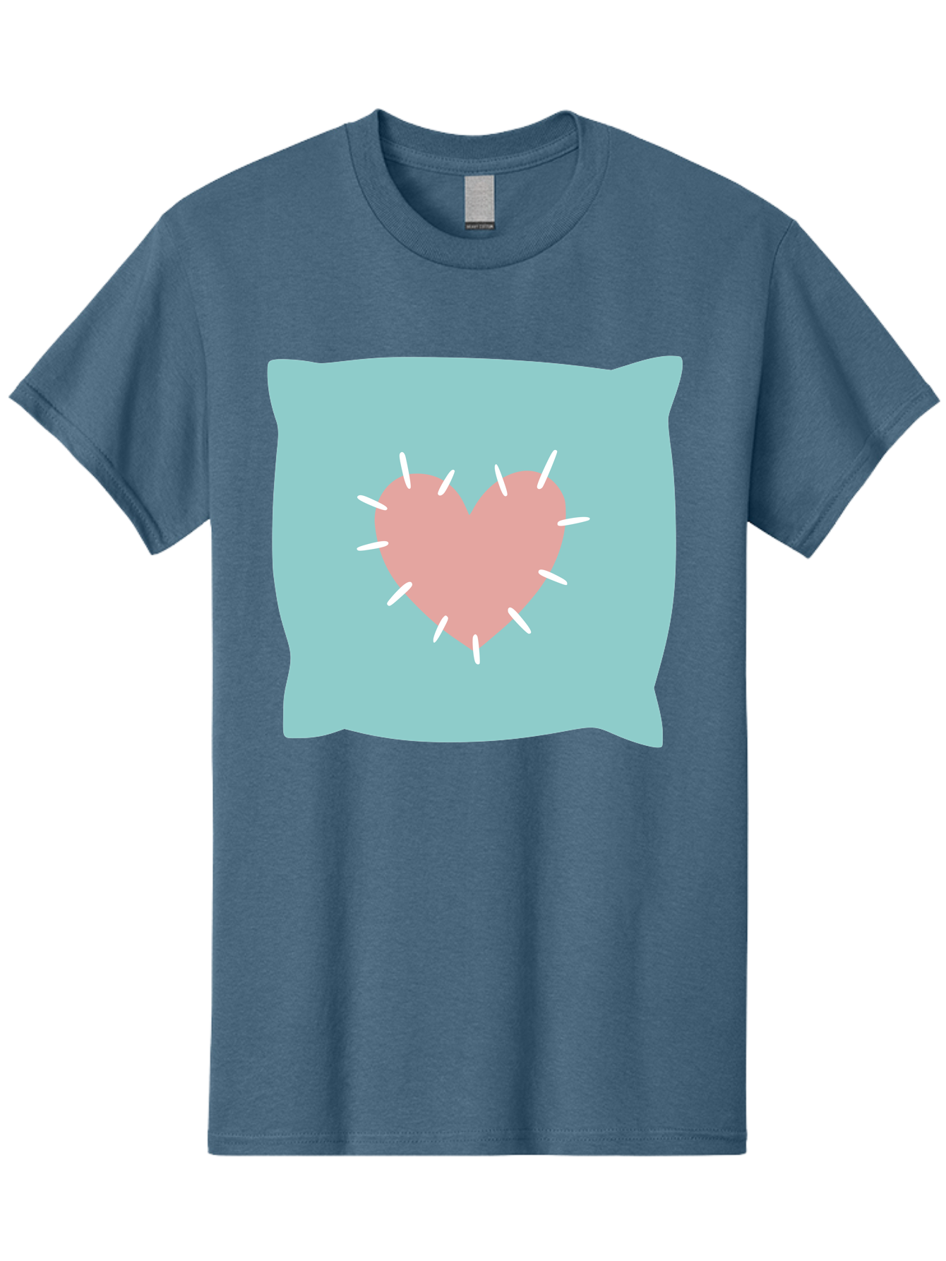Pillow-With-Heart Men'S Graphic Tee, 100% Cotton, Comfortable Casual Summer Wear, Machine Washable, Pink Heart, Throw Pillow, Teal Background, White Accents, Home Decor, Love Symbol, Decorative Pillow, Heart Design, Cozy Atmosphere, Aac068 17