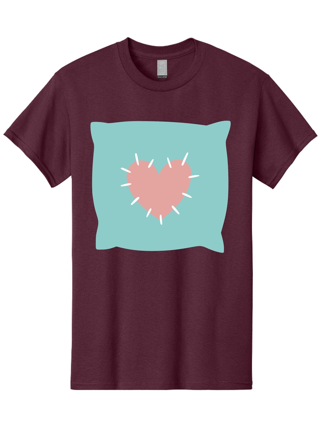 Pillow-With-Heart Men'S Graphic Tee, 100% Cotton, Comfortable Casual Summer Wear, Machine Washable, Pink Heart, Throw Pillow, Teal Background, White Accents, Home Decor, Love Symbol, Decorative Pillow, Heart Design, Cozy Atmosphere, Aac068 7