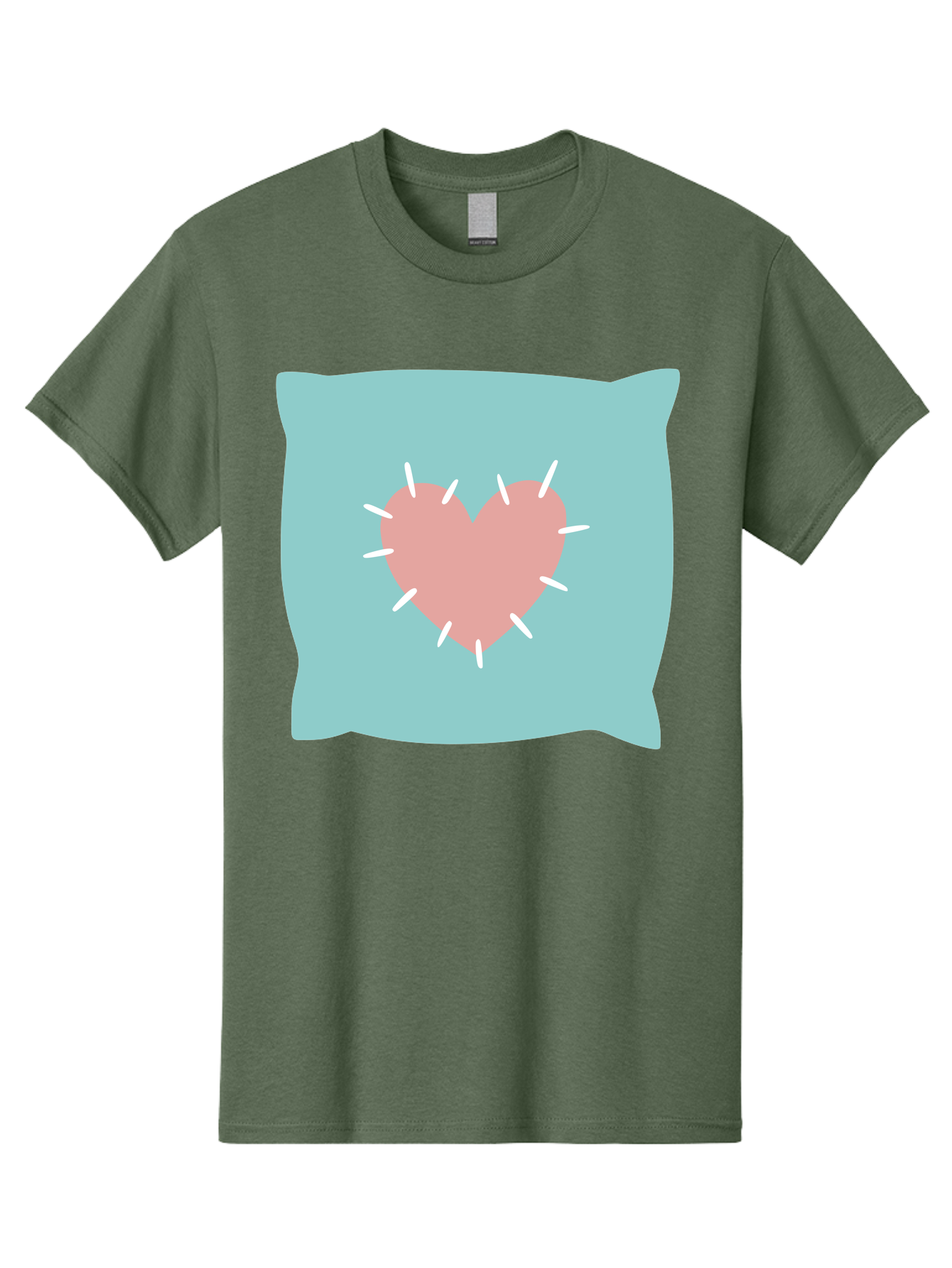 Pillow-With-Heart Men'S Graphic Tee, 100% Cotton, Comfortable Casual Summer Wear, Machine Washable, Pink Heart, Throw Pillow, Teal Background, White Accents, Home Decor, Love Symbol, Decorative Pillow, Heart Design, Cozy Atmosphere, Aac068 13
