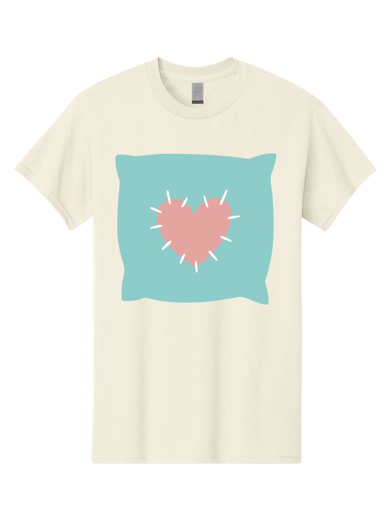 Pillow-With-Heart Men'S Graphic Tee, 100% Cotton, Comfortable Casual Summer Wear, Machine Washable, Pink Heart, Throw Pillow, Teal Background, White Accents, Home Decor, Love Symbol, Decorative Pillow, Heart Design, Cozy Atmosphere, Aac068 11