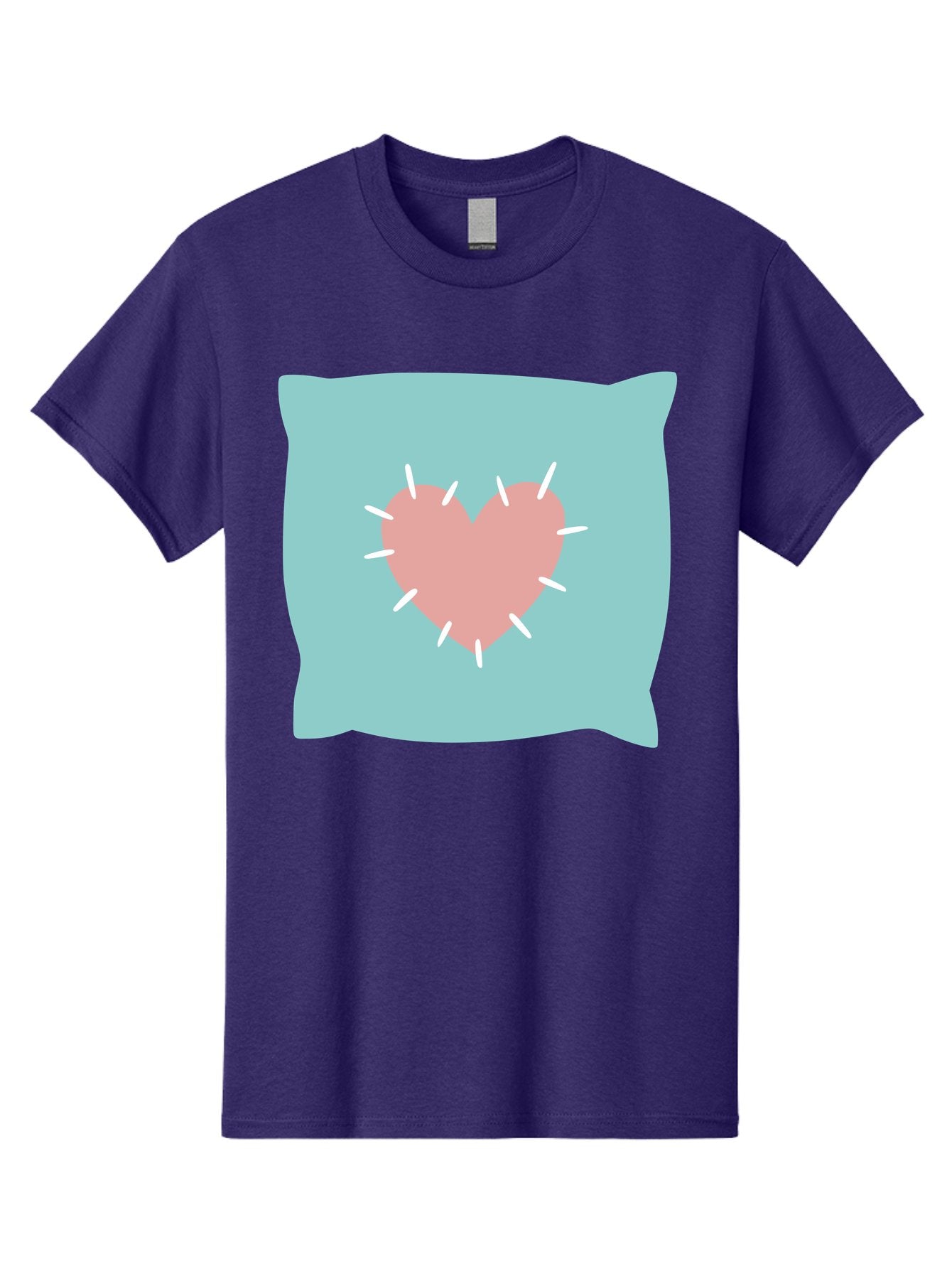 Pillow-With-Heart Men'S Graphic Tee, 100% Cotton, Comfortable Casual Summer Wear, Machine Washable, Pink Heart, Throw Pillow, Teal Background, White Accents, Home Decor, Love Symbol, Decorative Pillow, Heart Design, Cozy Atmosphere, Aac068