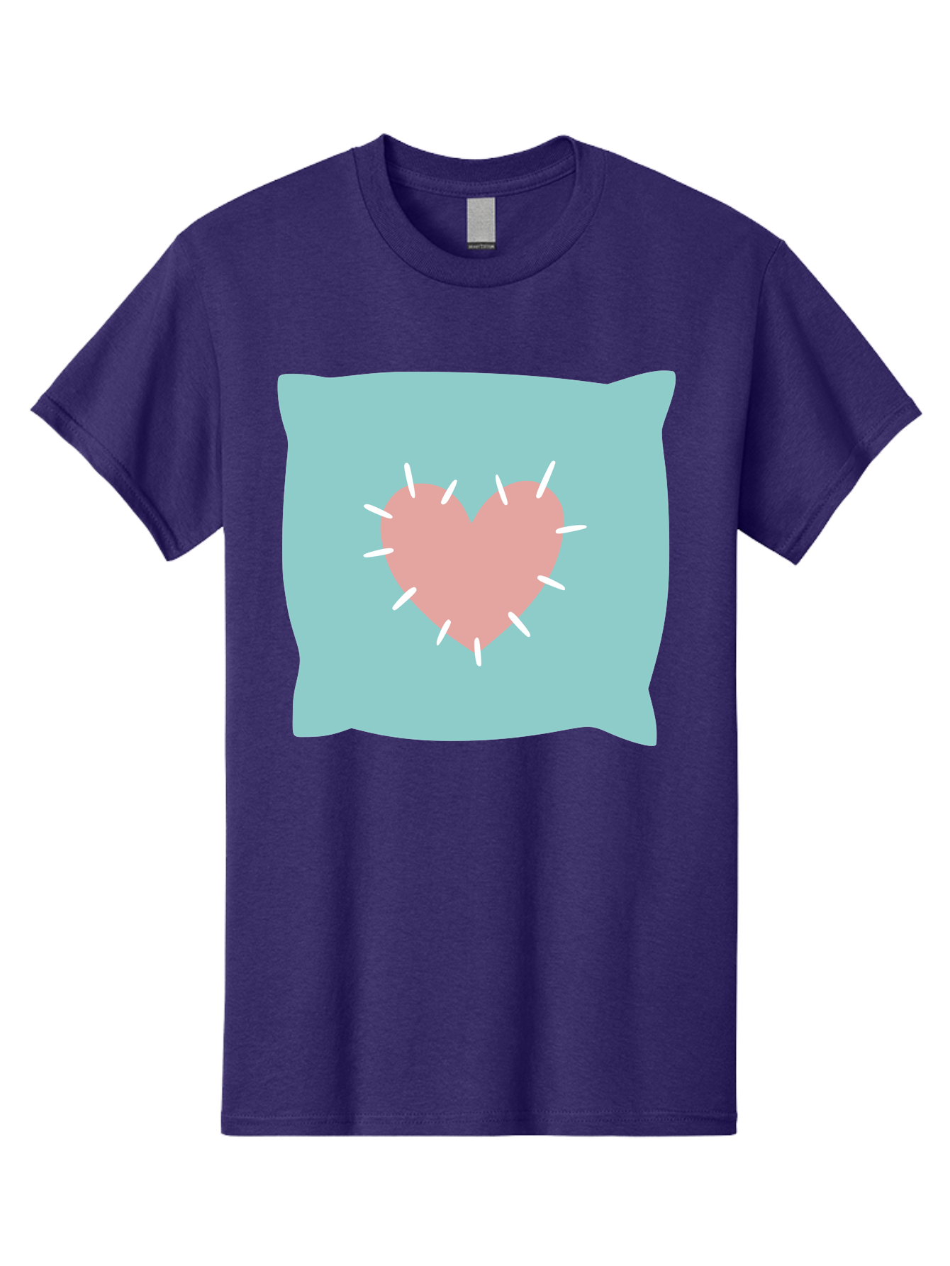 Pillow-With-Heart Men'S Graphic Tee, 100% Cotton, Comfortable Casual Summer Wear, Machine Washable, Pink Heart, Throw Pillow, Teal Background, White Accents, Home Decor, Love Symbol, Decorative Pillow, Heart Design, Cozy Atmosphere, Aac068 19