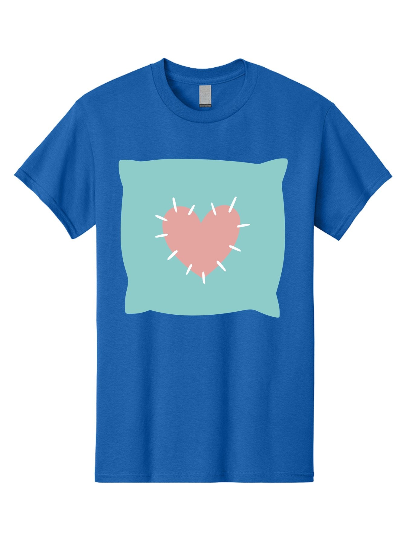 Pillow-With-Heart Men'S Graphic Tee, 100% Cotton, Comfortable Casual Summer Wear, Machine Washable, Pink Heart, Throw Pillow, Teal Background, White Accents, Home Decor, Love Symbol, Decorative Pillow, Heart Design, Cozy Atmosphere, Aac068 13