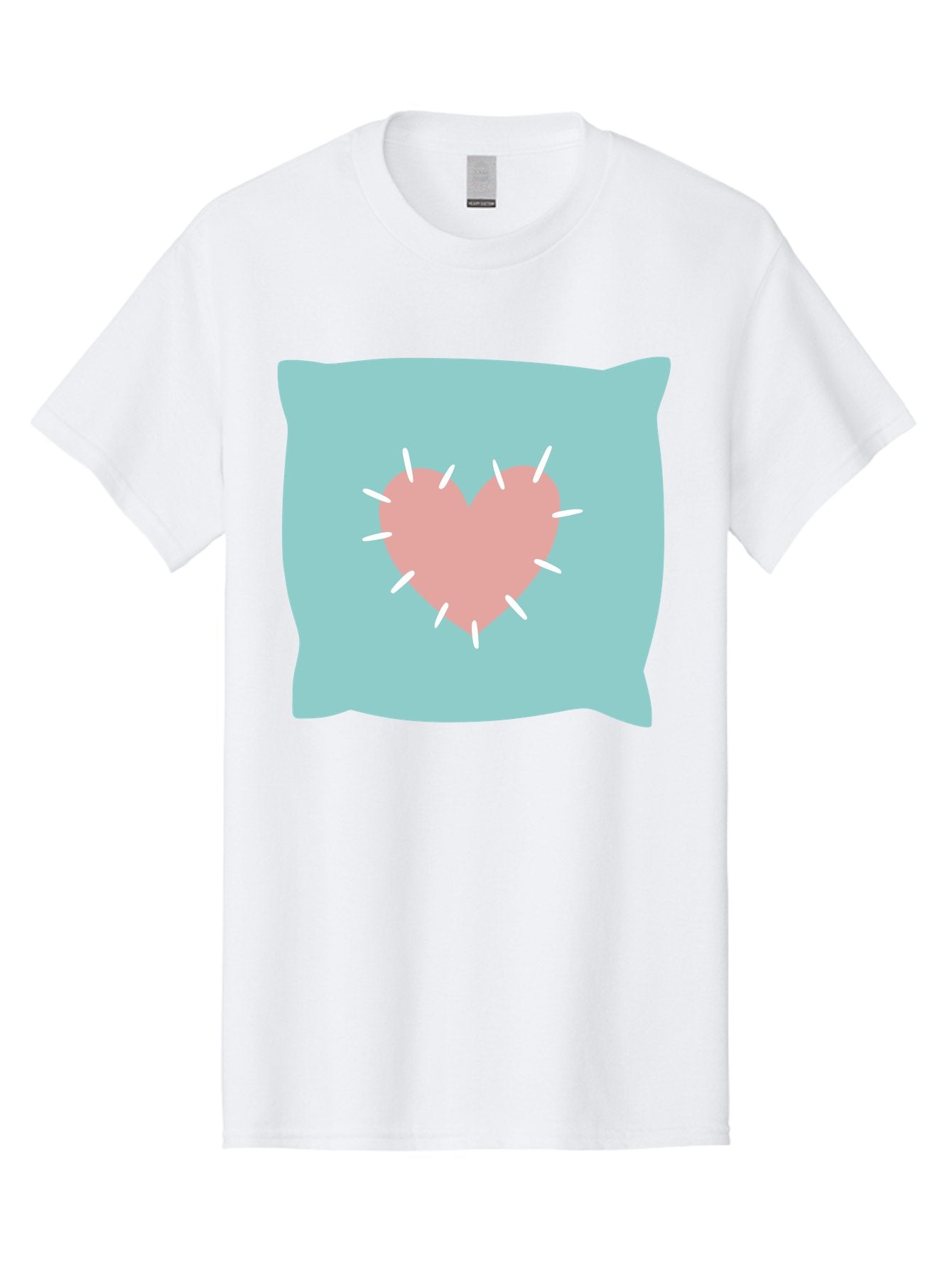 Pillow-With-Heart Men'S Graphic Tee, 100% Cotton, Comfortable Casual Summer Wear, Machine Washable, Pink Heart, Throw Pillow, Teal Background, White Accents, Home Decor, Love Symbol, Decorative Pillow, Heart Design, Cozy Atmosphere, Aac068 9
