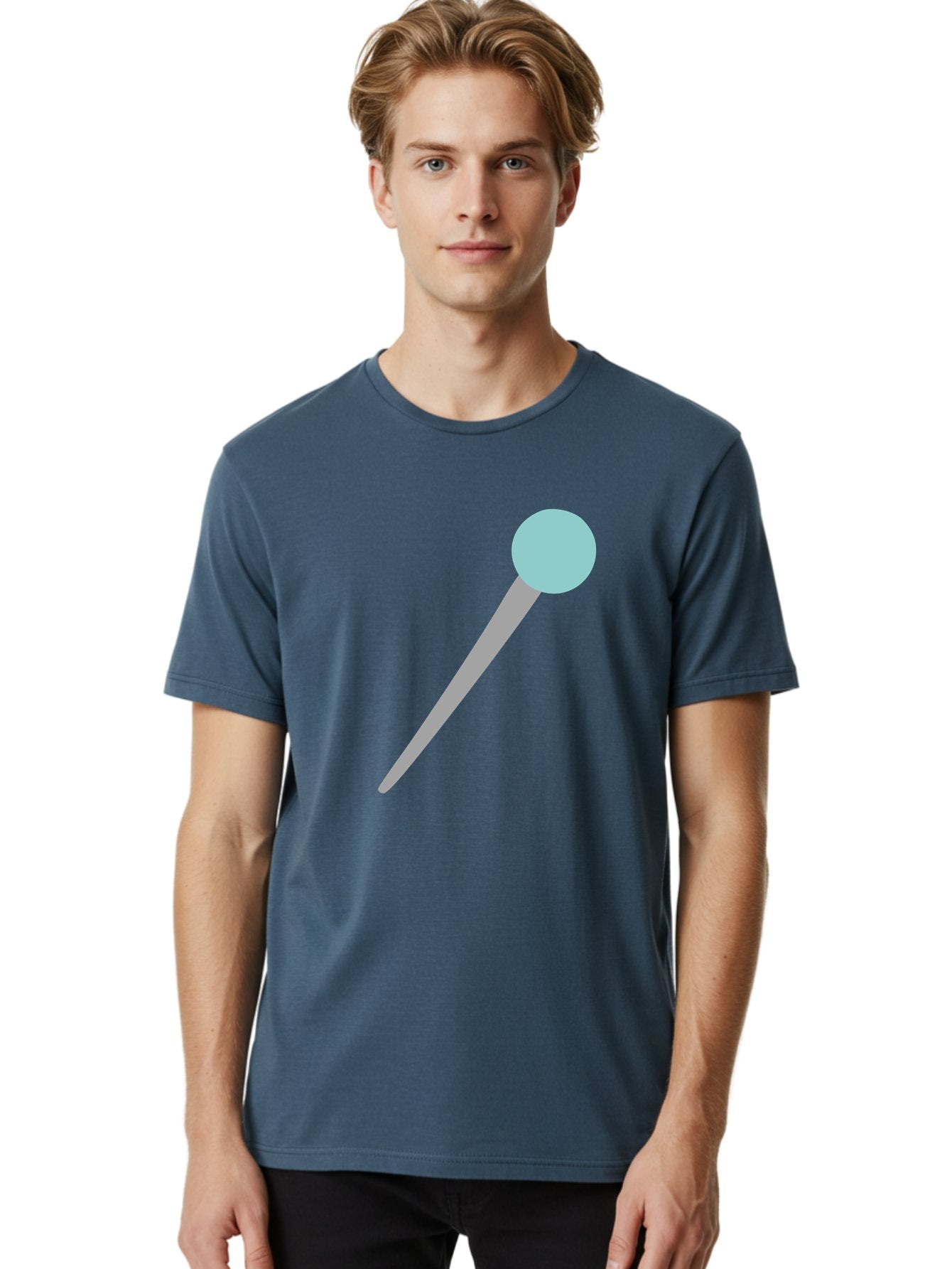 Pin-1 Men'S Graphic Tee, 100% Cotton, Comfortable Casual Summer Wear, Machine Washable, Thumbtack, Push Pin, Office Supplies, Stationery, Gray Metal, Light Blue Head, Simple Design, Minimalist Icon Aac069 17