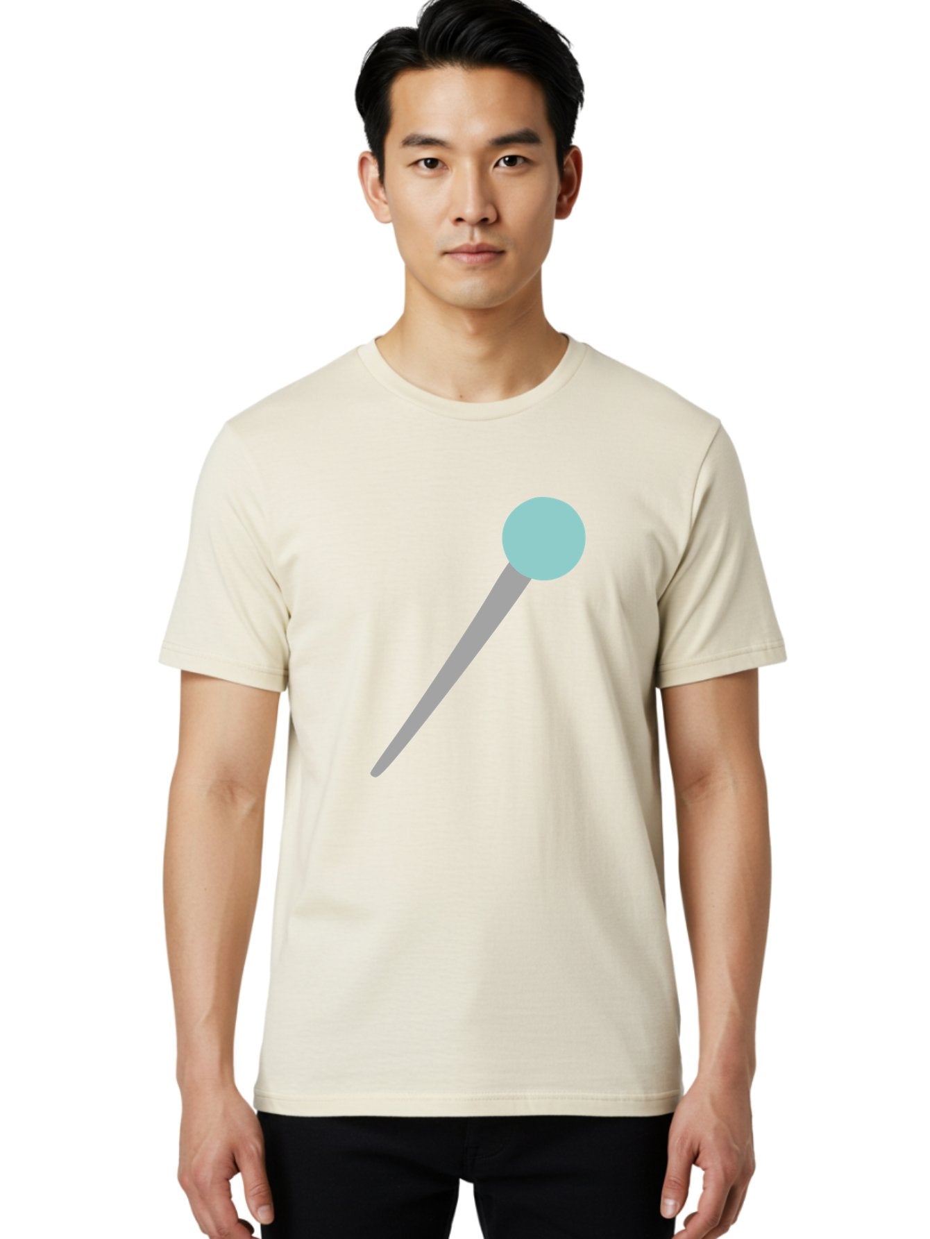 Pin-1 Men'S Graphic Tee, 100% Cotton, Comfortable Casual Summer Wear, Machine Washable, Thumbtack, Push Pin, Office Supplies, Stationery, Gray Metal, Light Blue Head, Simple Design, Minimalist Icon Aac069 26