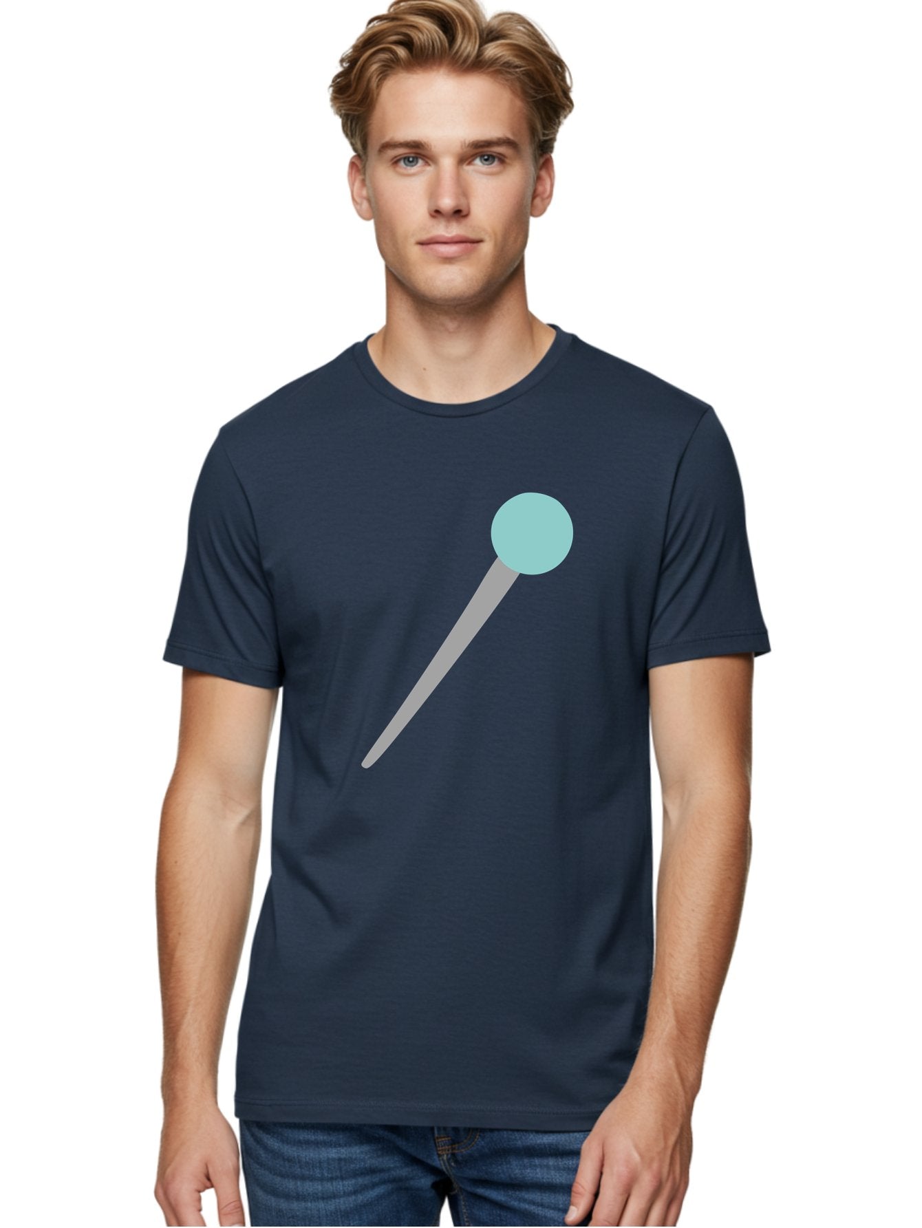 Pin-1 Men'S Graphic Tee, 100% Cotton, Comfortable Casual Summer Wear, Machine Washable, Thumbtack, Push Pin, Office Supplies, Stationery, Gray Metal, Light Blue Head, Simple Design, Minimalist Icon Aac069 23
