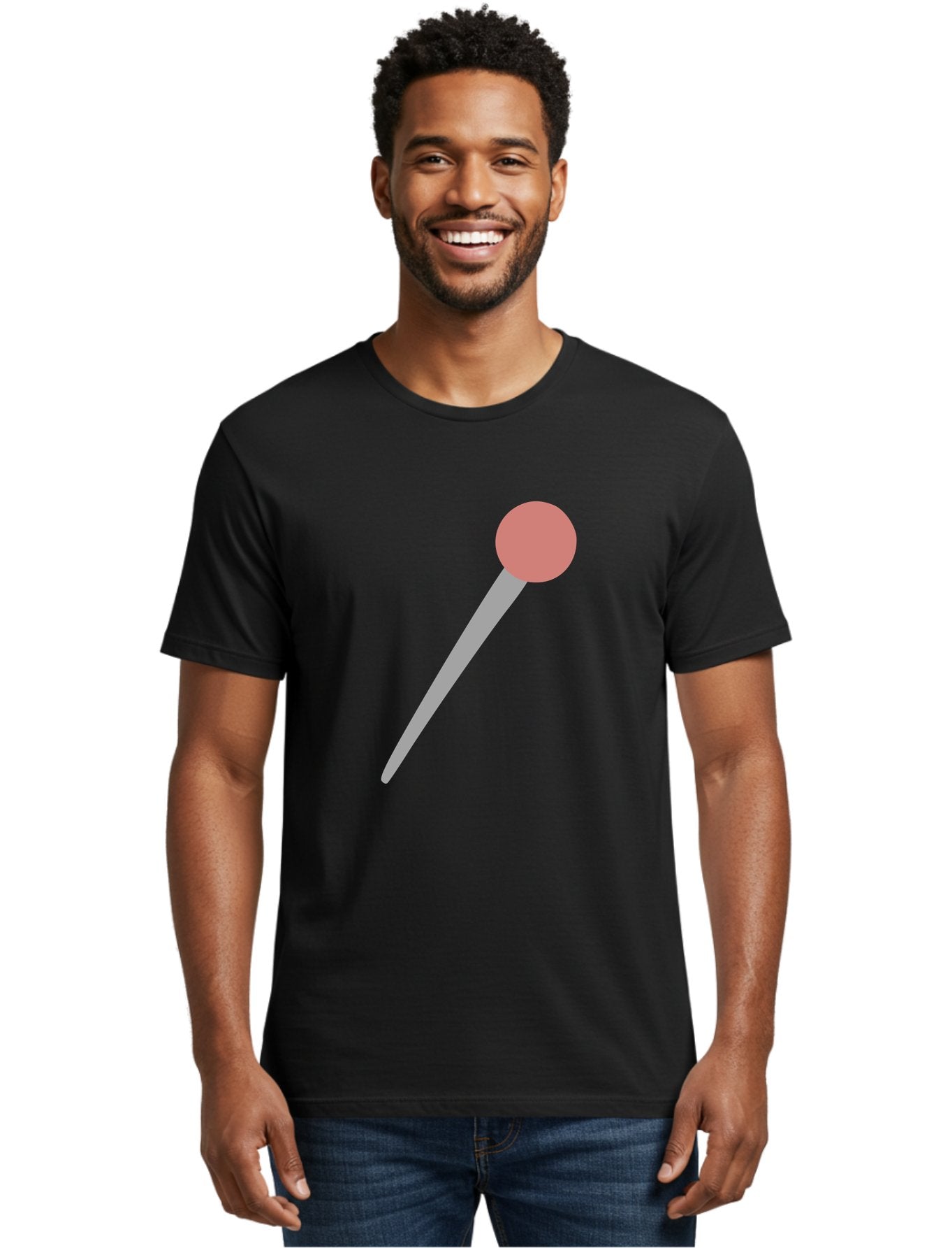 Pin Men'S Graphic Tee, 100% Cotton, Comfortable Casual Summer Wear, Machine Washable, Push Pin, Thumb Tack, Office Supplies, Red Circle, Grey Stick, Simple Design, Minimalistic Icon, Stationery Aac071 20