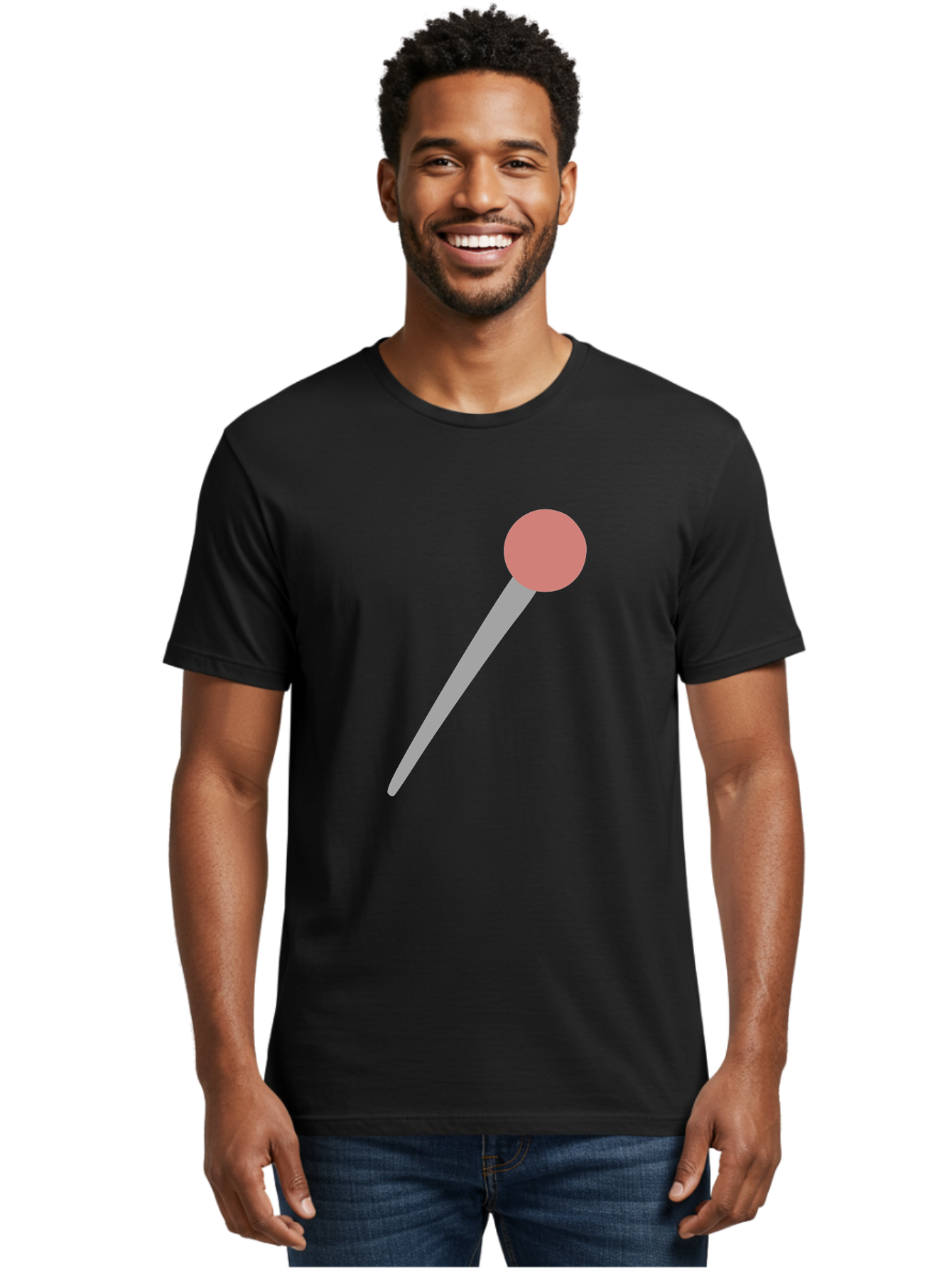 Pin Men'S Graphic Tee, 100% Cotton, Comfortable Casual Summer Wear, Machine Washable, Push Pin, Thumb Tack, Office Supplies, Red Circle, Grey Stick, Simple Design, Minimalistic Icon, Stationery Aac071 30
