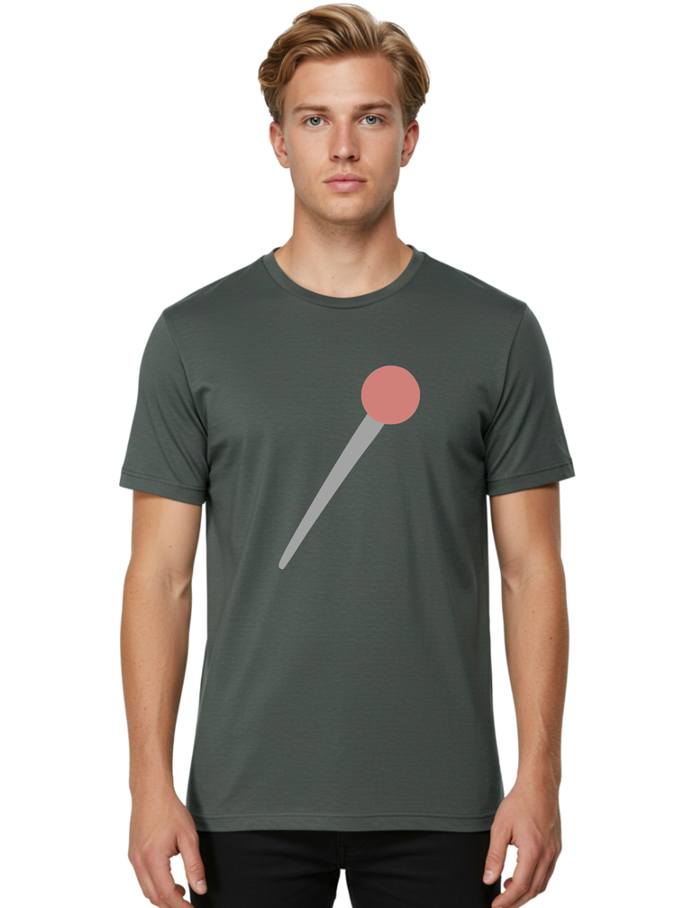 Pin Men'S Graphic Tee, 100% Cotton, Comfortable Casual Summer Wear, Machine Washable, Push Pin, Thumb Tack, Office Supplies, Red Circle, Grey Stick, Simple Design, Minimalistic Icon, Stationery Aac071 28
