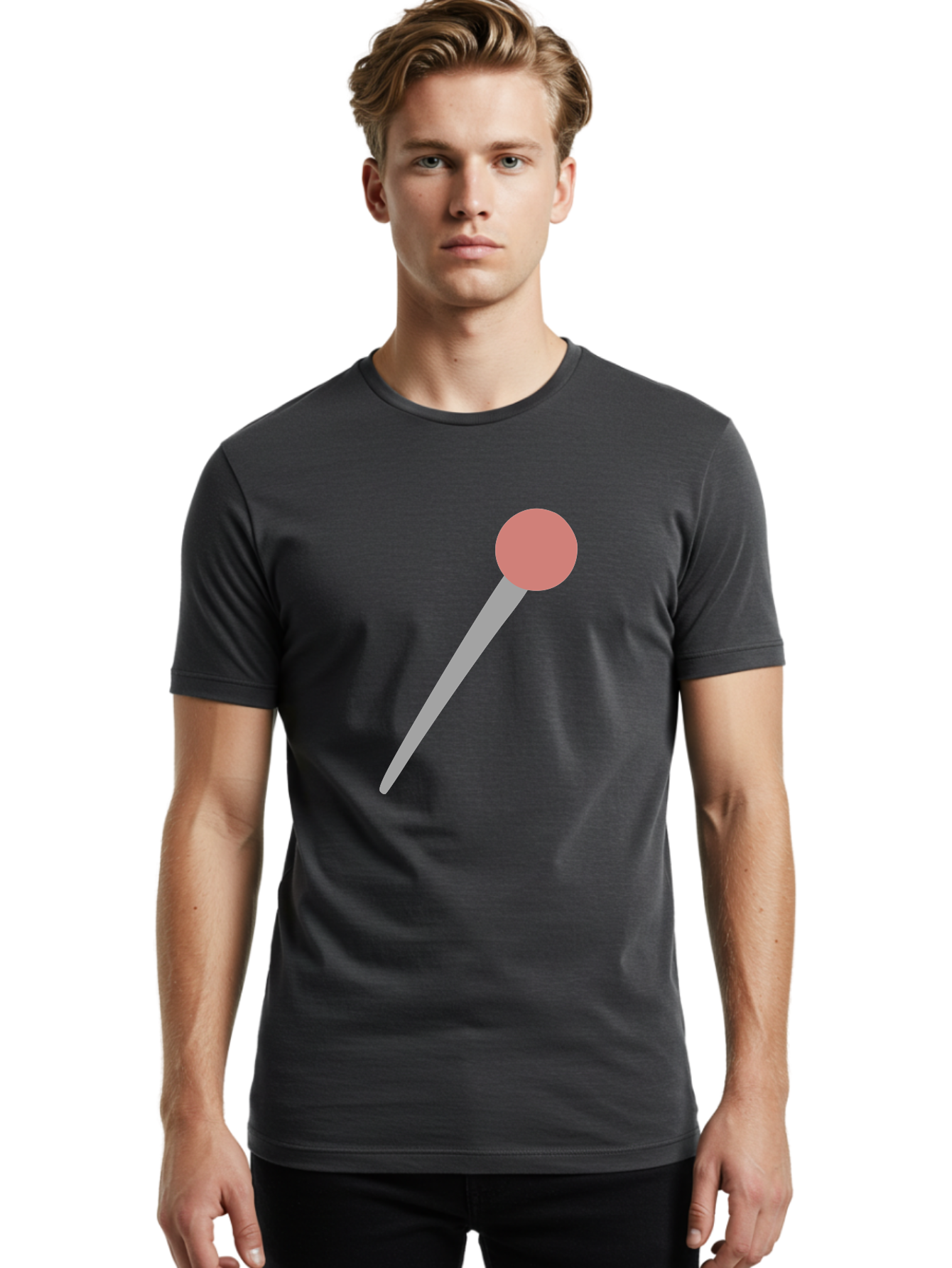 Pin Men'S Graphic Tee, 100% Cotton, Comfortable Casual Summer Wear, Machine Washable, Push Pin, Thumb Tack, Office Supplies, Red Circle, Grey Stick, Simple Design, Minimalistic Icon, Stationery Aac071 18