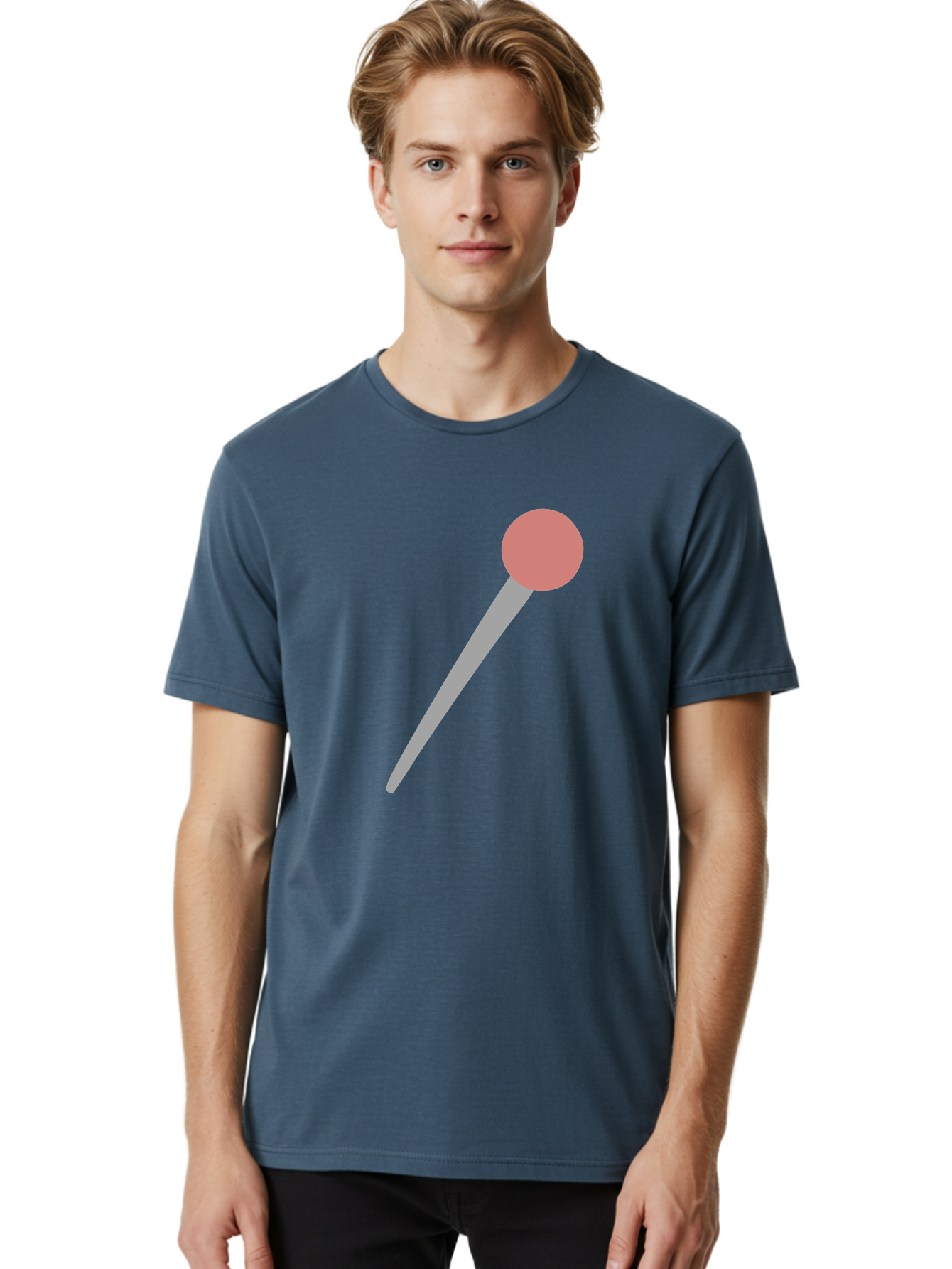 Pin Men'S Graphic Tee, 100% Cotton, Comfortable Casual Summer Wear, Machine Washable, Push Pin, Thumb Tack, Office Supplies, Red Circle, Grey Stick, Simple Design, Minimalistic Icon, Stationery Aac071 22