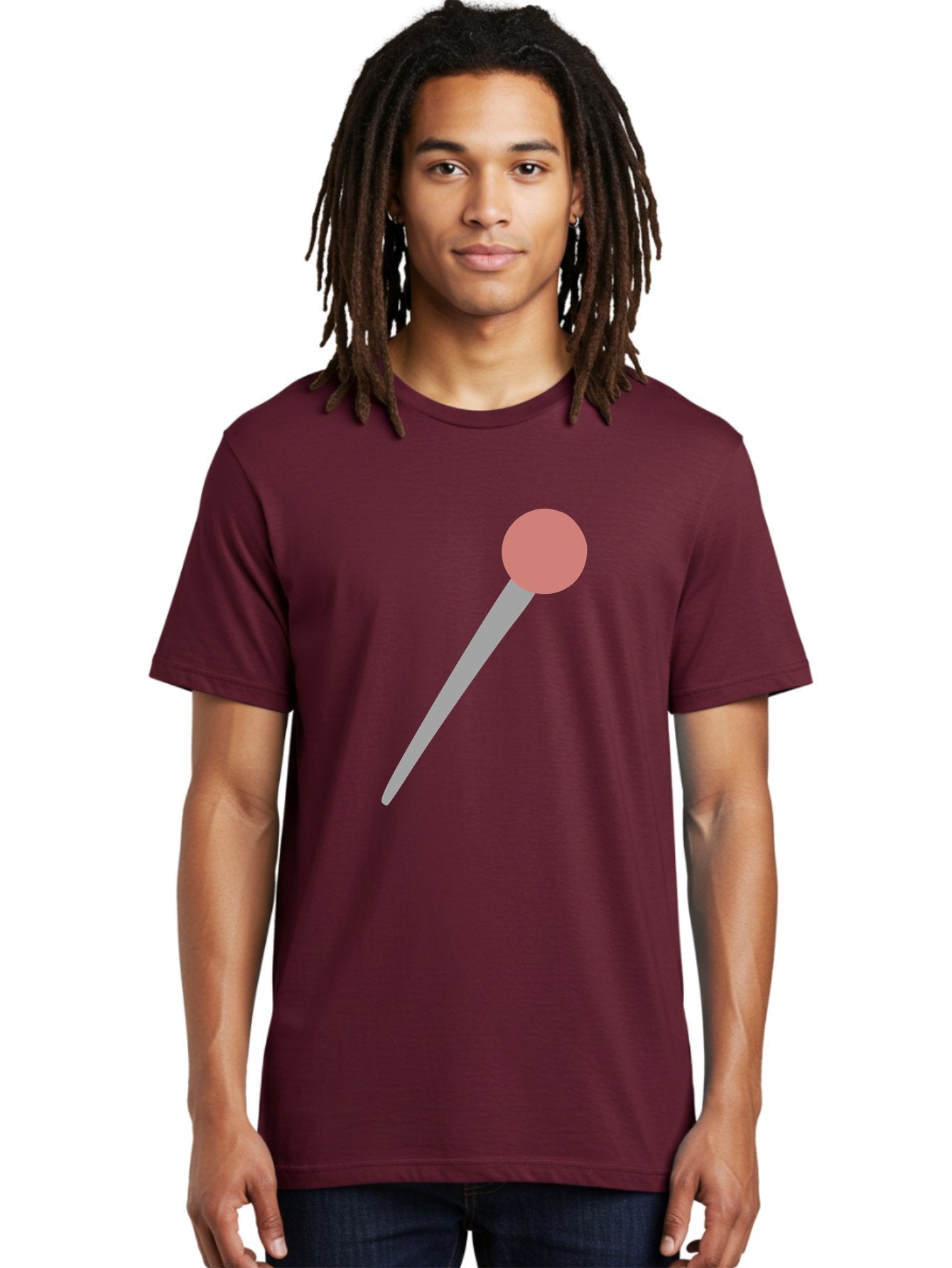Pin Men'S Graphic Tee, 100% Cotton, Comfortable Casual Summer Wear, Machine Washable, Push Pin, Thumb Tack, Office Supplies, Red Circle, Grey Stick, Simple Design, Minimalistic Icon, Stationery Aac071 23