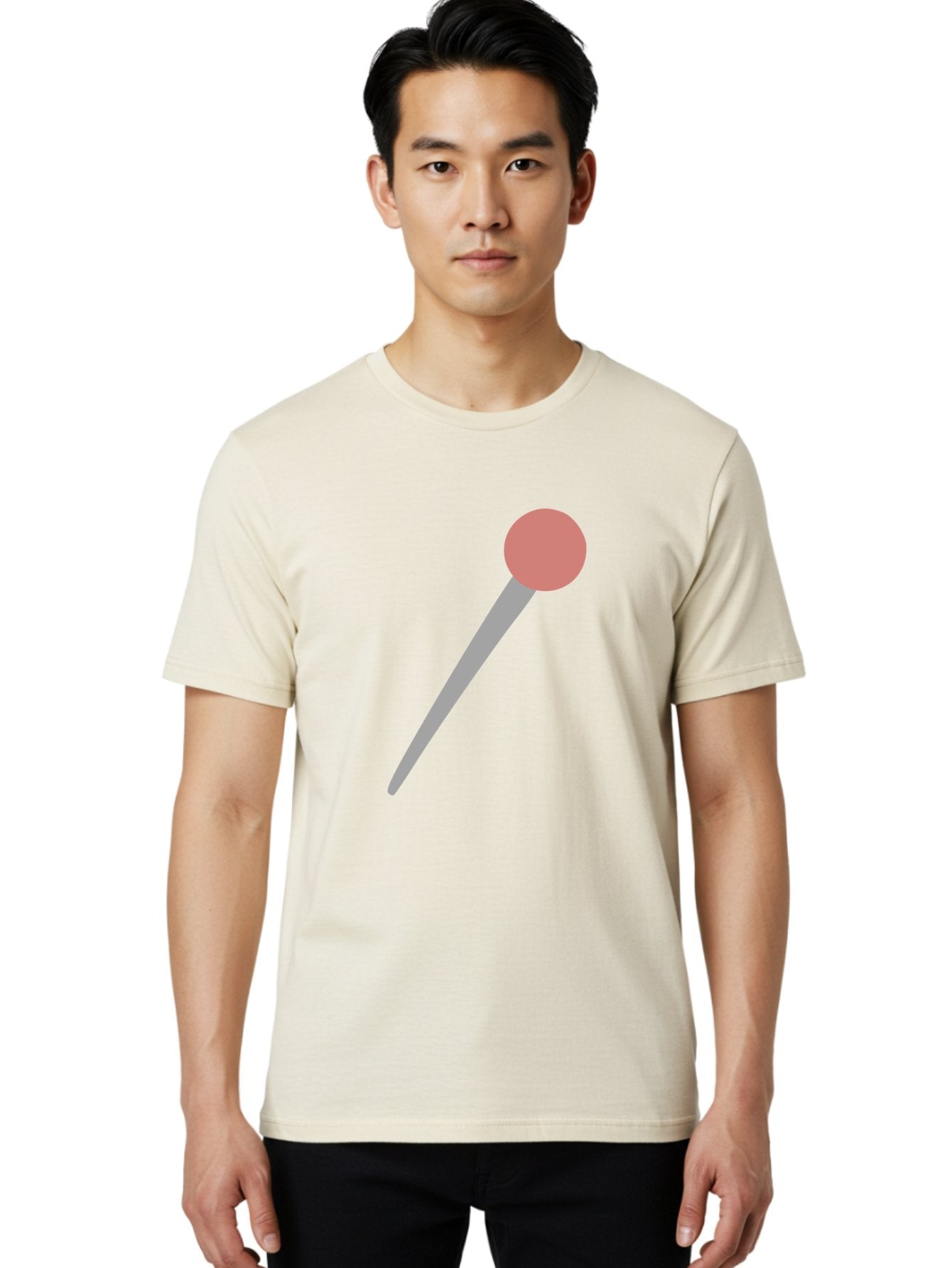 Pin Men'S Graphic Tee, 100% Cotton, Comfortable Casual Summer Wear, Machine Washable, Push Pin, Thumb Tack, Office Supplies, Red Circle, Grey Stick, Simple Design, Minimalistic Icon, Stationery Aac071 21