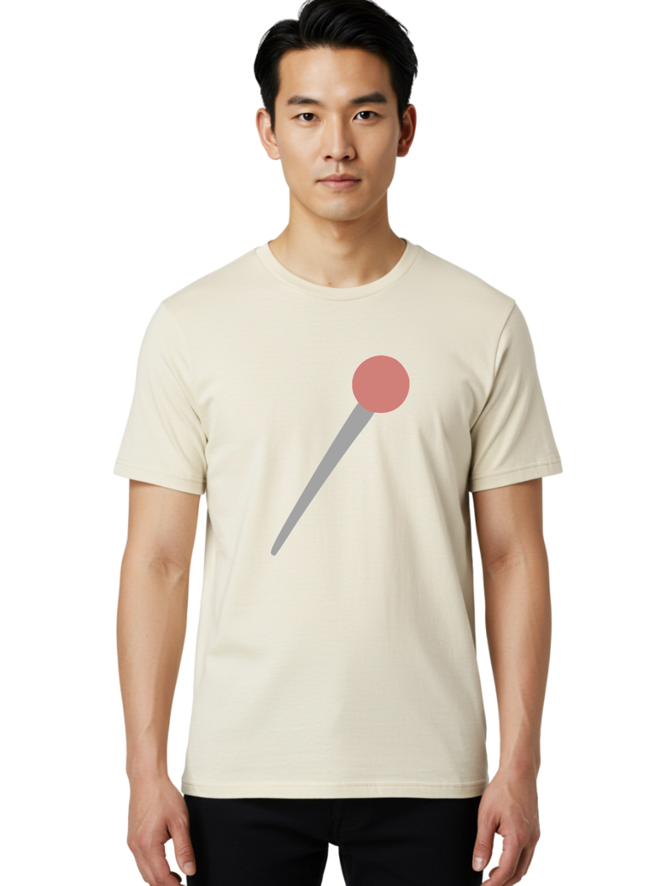 Pin Men'S Graphic Tee, 100% Cotton, Comfortable Casual Summer Wear, Machine Washable, Push Pin, Thumb Tack, Office Supplies, Red Circle, Grey Stick, Simple Design, Minimalistic Icon, Stationery Aac071 20