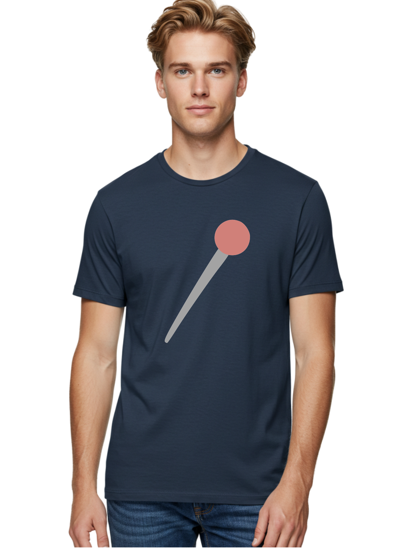 Pin Men'S Graphic Tee, 100% Cotton, Comfortable Casual Summer Wear, Machine Washable, Push Pin, Thumb Tack, Office Supplies, Red Circle, Grey Stick, Simple Design, Minimalistic Icon, Stationery Aac071 6
