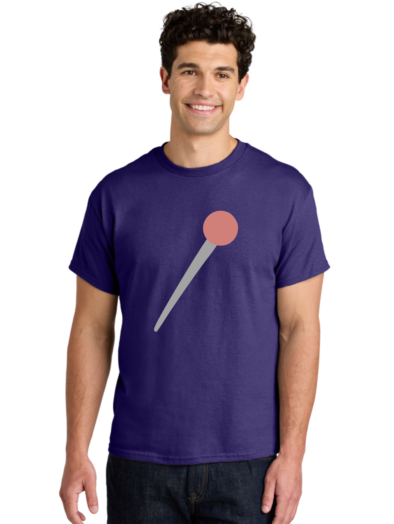 Pin Men'S Graphic Tee, 100% Cotton, Comfortable Casual Summer Wear, Machine Washable, Push Pin, Thumb Tack, Office Supplies, Red Circle, Grey Stick, Simple Design, Minimalistic Icon, Stationery Aac071 12