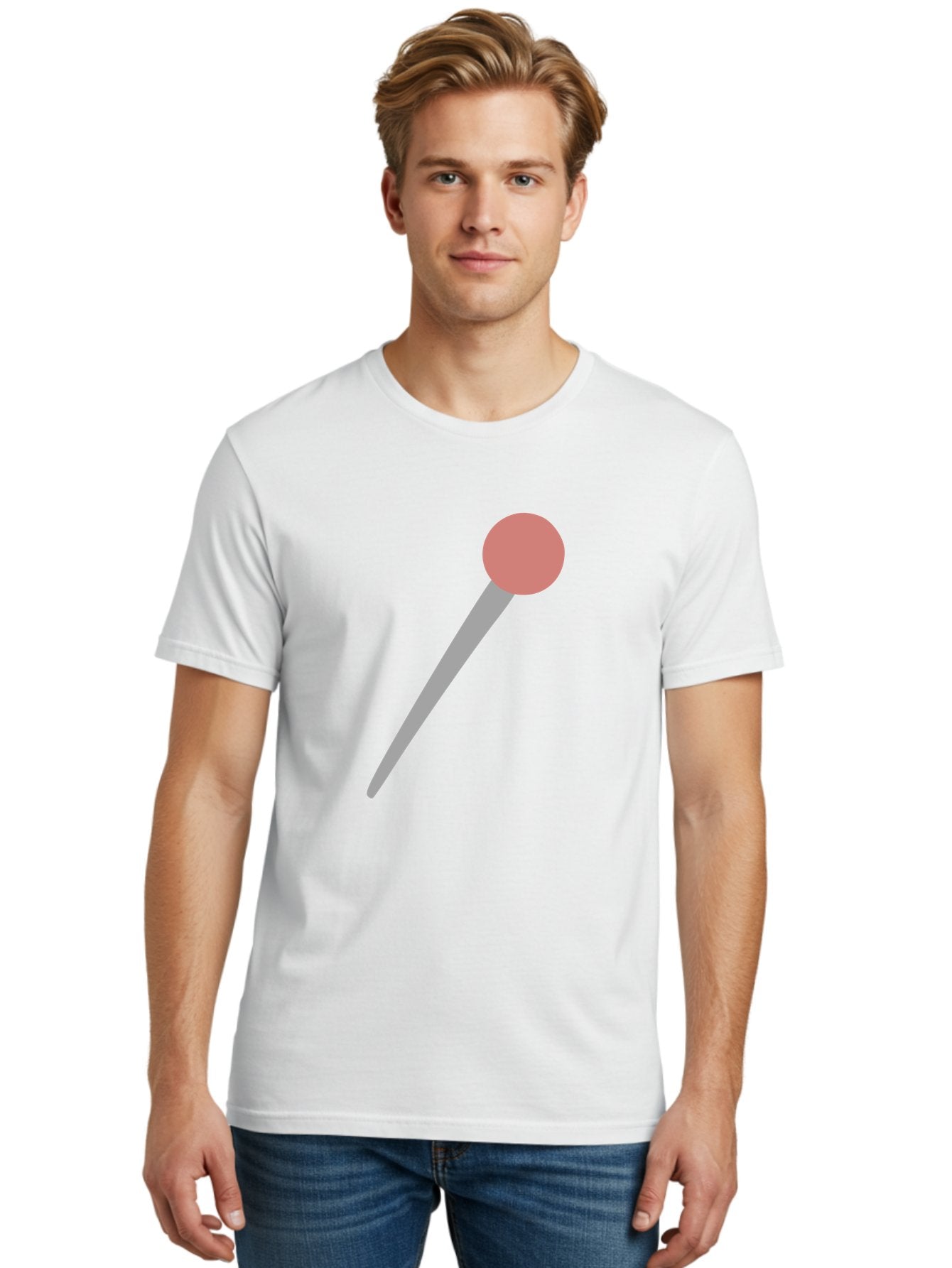 Pin Men'S Graphic Tee, 100% Cotton, Comfortable Casual Summer Wear, Machine Washable, Push Pin, Thumb Tack, Office Supplies, Red Circle, Grey Stick, Simple Design, Minimalistic Icon, Stationery Aac071 29