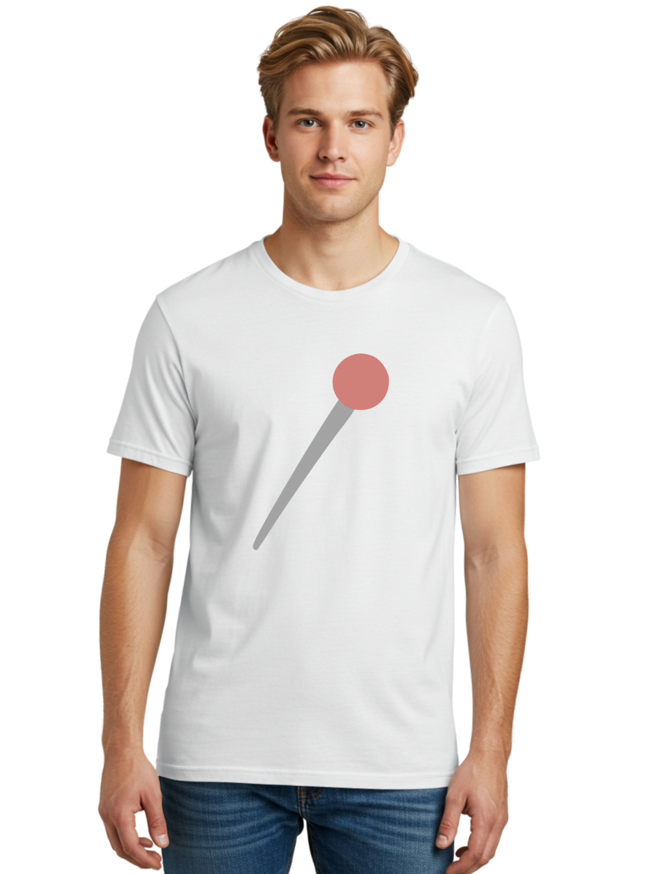 Pin Men'S Graphic Tee, 100% Cotton, Comfortable Casual Summer Wear, Machine Washable, Push Pin, Thumb Tack, Office Supplies, Red Circle, Grey Stick, Simple Design, Minimalistic Icon, Stationery Aac071 4