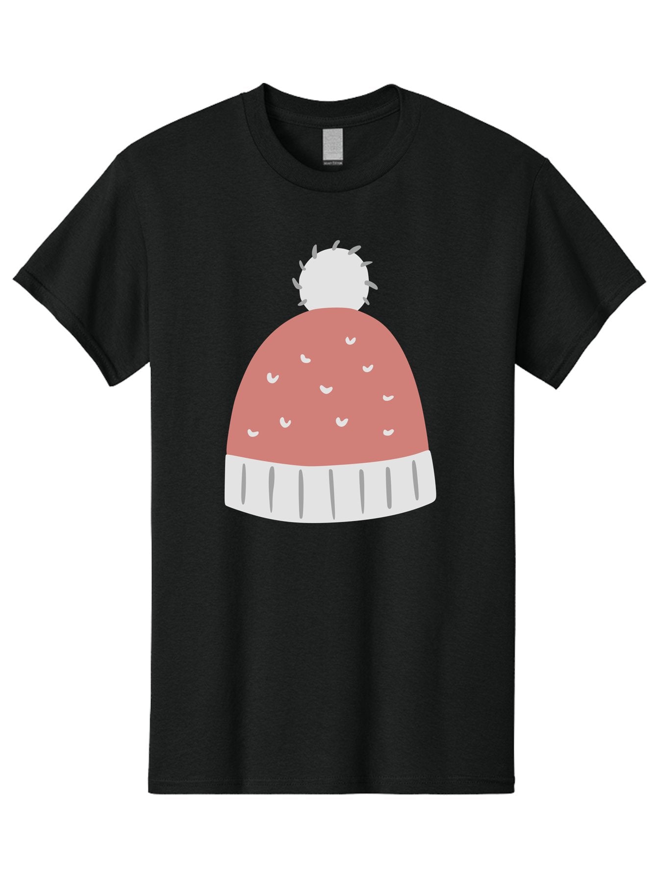 Pink-Beanie Men'S Graphic Tee, 100% Cotton, Comfortable Casual Summer Wear, Machine Washable, Winter Hat, Beanie With Pom-Pom, Pink And White, Festive Fashion, Cold Weather Accessory, Trendy Headwear, Winter Clothing Aac072 4
