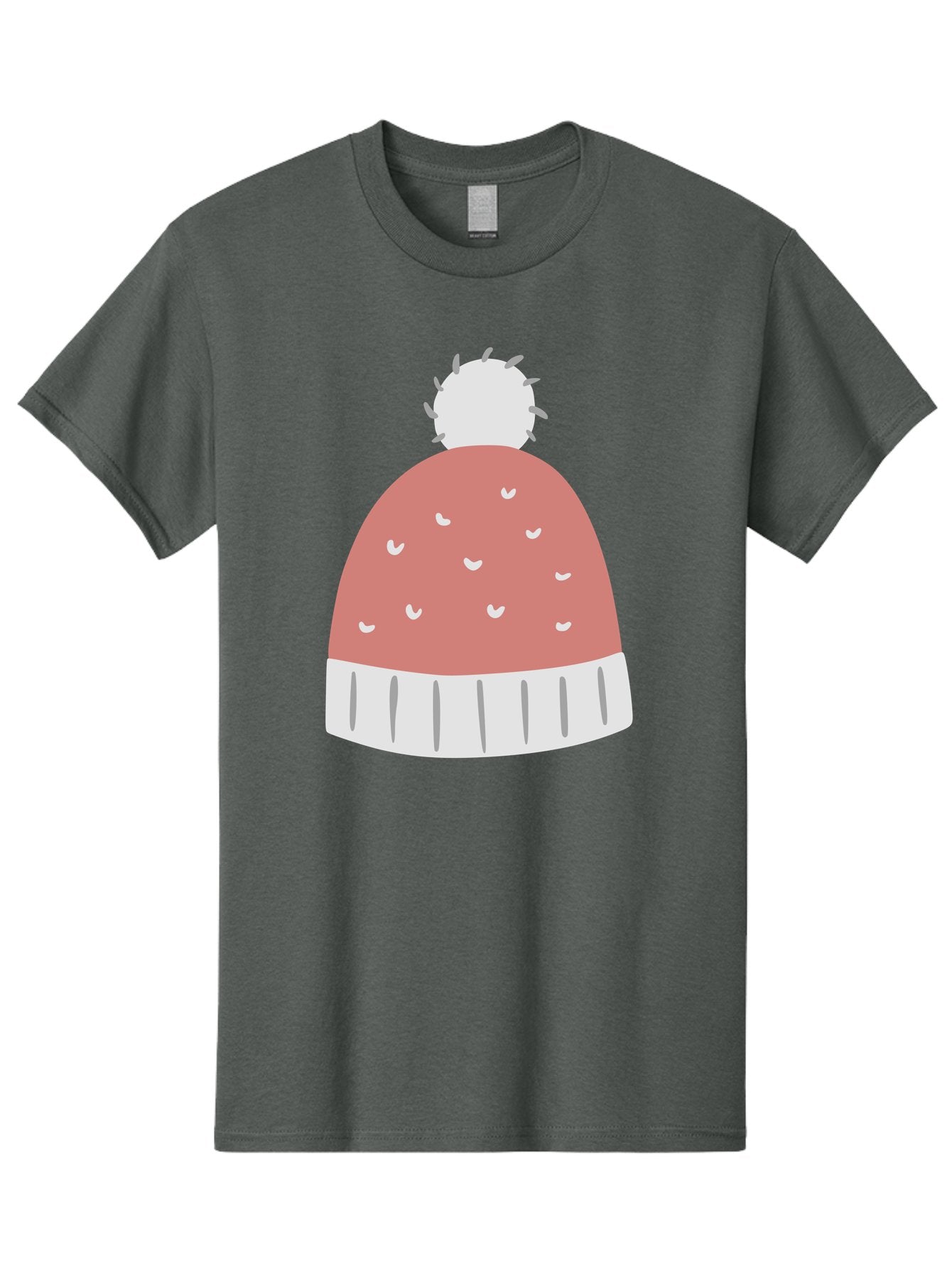 Pink-Beanie Men'S Graphic Tee, 100% Cotton, Comfortable Casual Summer Wear, Machine Washable, Winter Hat, Beanie With Pom-Pom, Pink And White, Festive Fashion, Cold Weather Accessory, Trendy Headwear, Winter Clothing Aac072 5