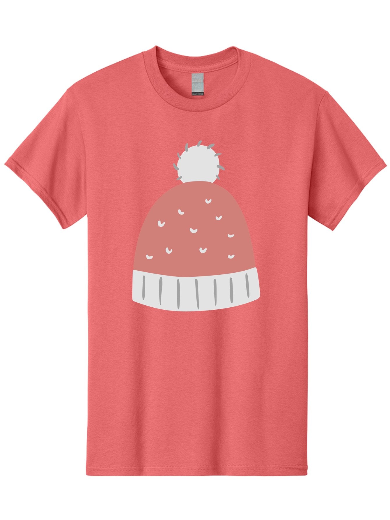 Pink-Beanie Men'S Graphic Tee, 100% Cotton, Comfortable Casual Summer Wear, Machine Washable, Winter Hat, Beanie With Pom-Pom, Pink And White, Festive Fashion, Cold Weather Accessory, Trendy Headwear, Winter Clothing Aac072 7