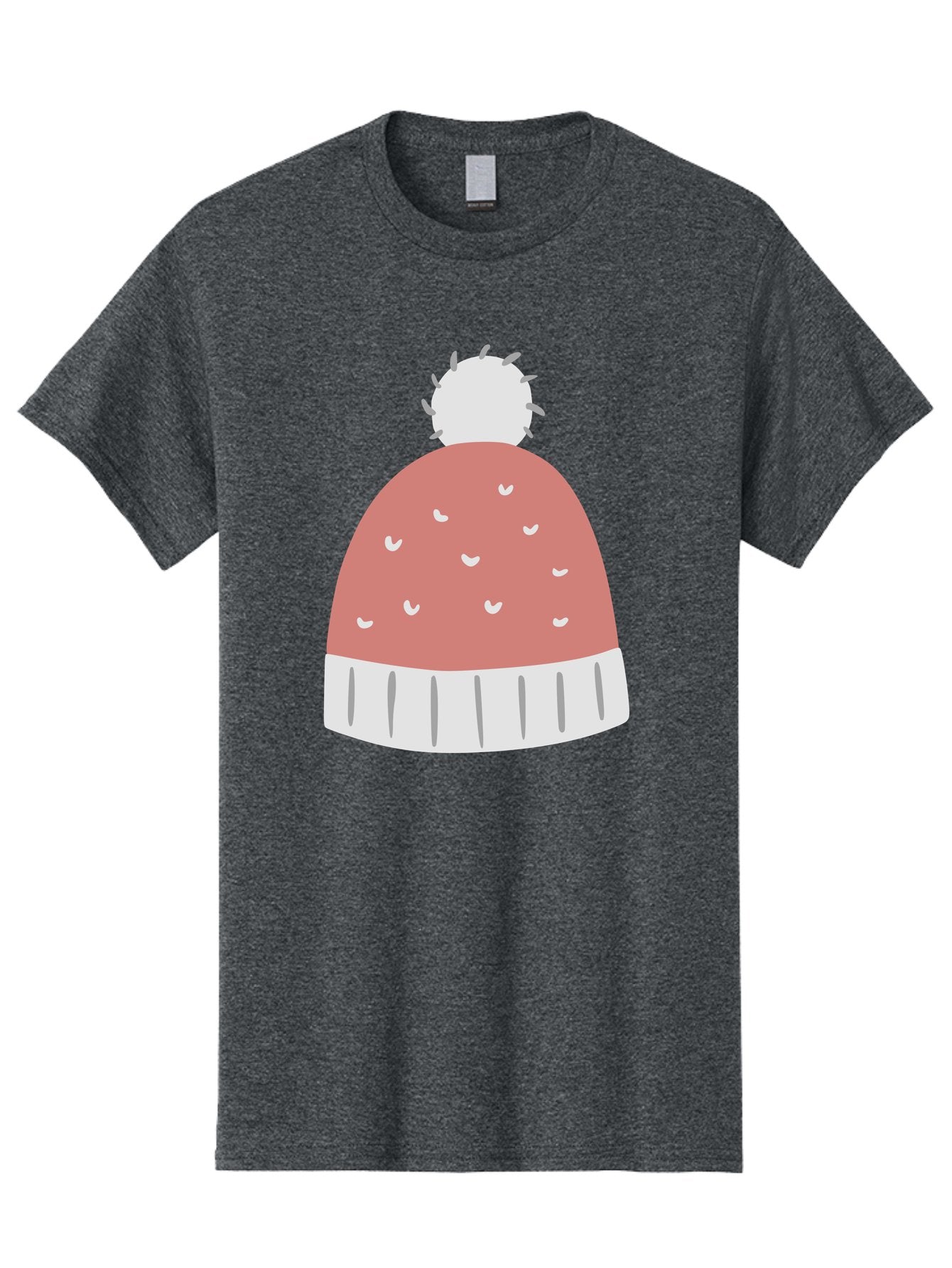 Pink-Beanie Men'S Graphic Tee, 100% Cotton, Comfortable Casual Summer Wear, Machine Washable, Winter Hat, Beanie With Pom-Pom, Pink And White, Festive Fashion, Cold Weather Accessory, Trendy Headwear, Winter Clothing Aac072