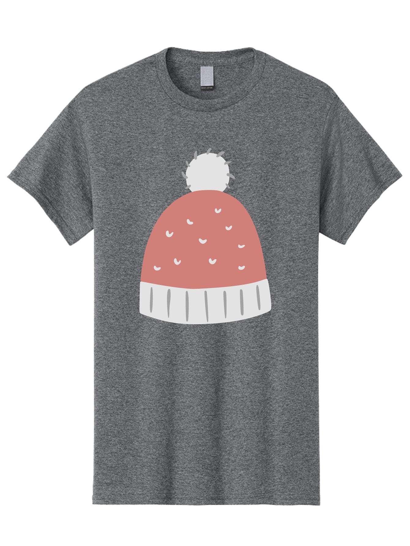Pink-Beanie Men'S Graphic Tee, 100% Cotton, Comfortable Casual Summer Wear, Machine Washable, Winter Hat, Beanie With Pom-Pom, Pink And White, Festive Fashion, Cold Weather Accessory, Trendy Headwear, Winter Clothing Aac072 15