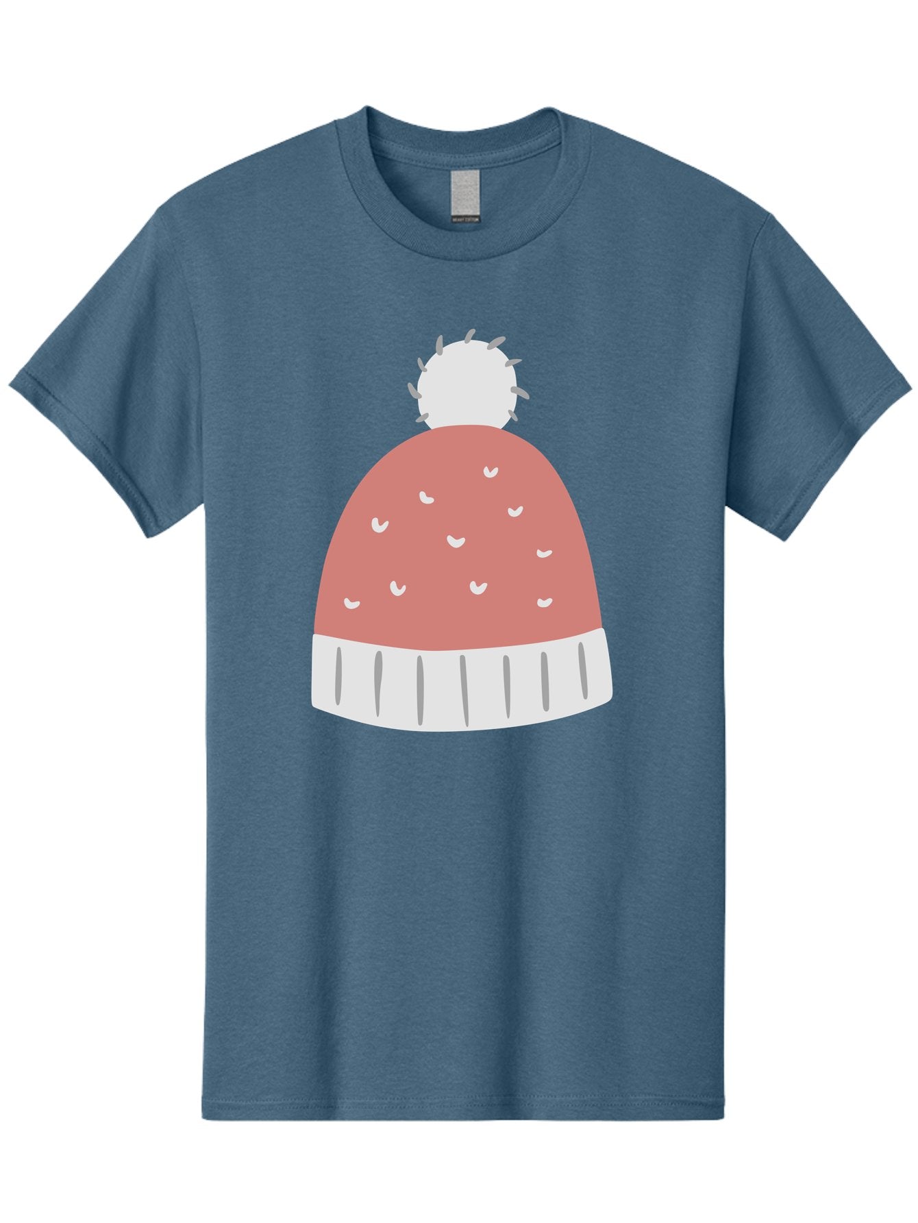 Pink-Beanie Men'S Graphic Tee, 100% Cotton, Comfortable Casual Summer Wear, Machine Washable, Winter Hat, Beanie With Pom-Pom, Pink And White, Festive Fashion, Cold Weather Accessory, Trendy Headwear, Winter Clothing Aac072 10