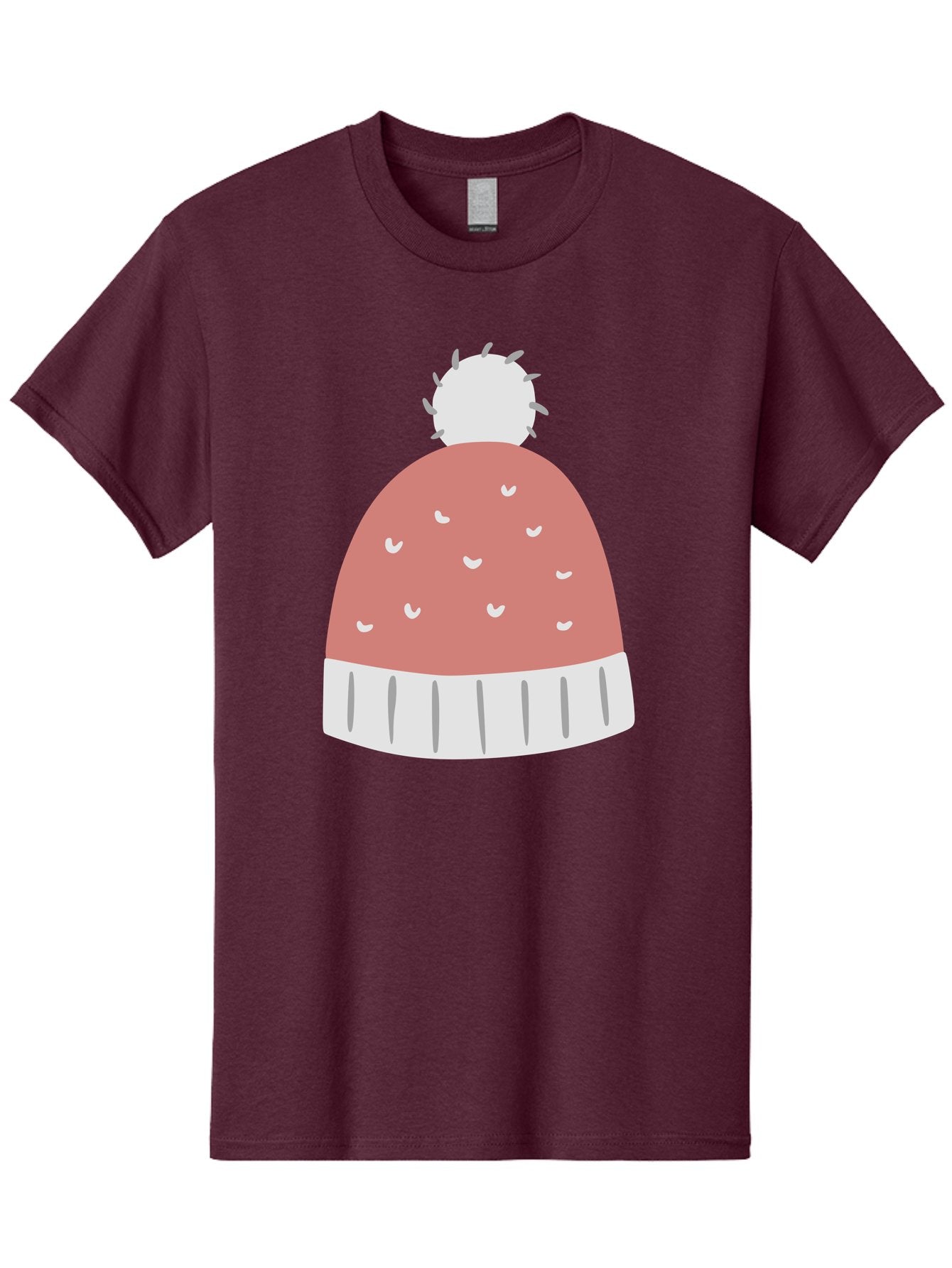 Pink-Beanie Men'S Graphic Tee, 100% Cotton, Comfortable Casual Summer Wear, Machine Washable, Winter Hat, Beanie With Pom-Pom, Pink And White, Festive Fashion, Cold Weather Accessory, Trendy Headwear, Winter Clothing Aac072 8