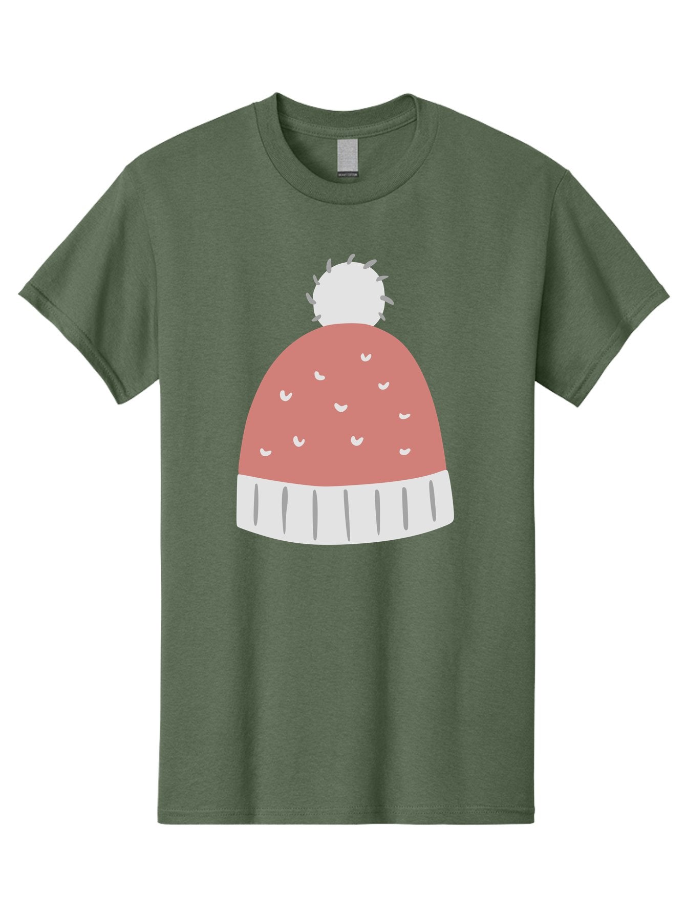 Pink-Beanie Men'S Graphic Tee, 100% Cotton, Comfortable Casual Summer Wear, Machine Washable, Winter Hat, Beanie With Pom-Pom, Pink And White, Festive Fashion, Cold Weather Accessory, Trendy Headwear, Winter Clothing Aac072 9