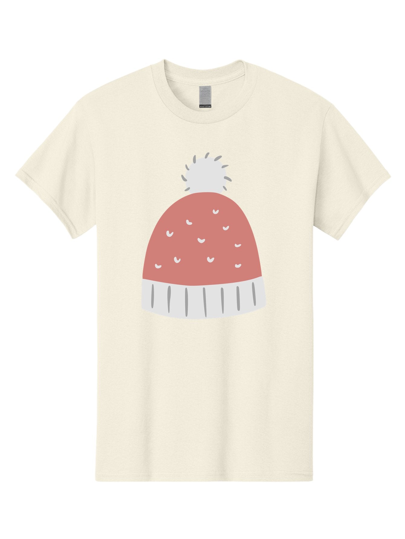 Pink-Beanie Men'S Graphic Tee, 100% Cotton, Comfortable Casual Summer Wear, Machine Washable, Winter Hat, Beanie With Pom-Pom, Pink And White, Festive Fashion, Cold Weather Accessory, Trendy Headwear, Winter Clothing Aac072 12