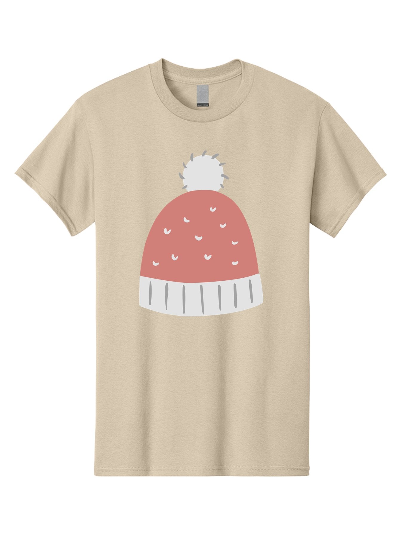 Pink-Beanie Men'S Graphic Tee, 100% Cotton, Comfortable Casual Summer Wear, Machine Washable, Winter Hat, Beanie With Pom-Pom, Pink And White, Festive Fashion, Cold Weather Accessory, Trendy Headwear, Winter Clothing Aac072 3