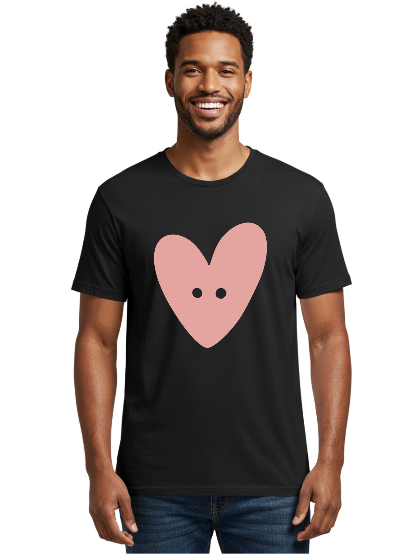 Pink-Heart-Button Men'S Graphic Tee, 100% Cotton, Comfortable Casual Summer Wear, Machine Washable, Heart Symbol, Pink Icon, Love Emblem, Cute Design, Simple Illustration, Minimalist Art Aac075 26