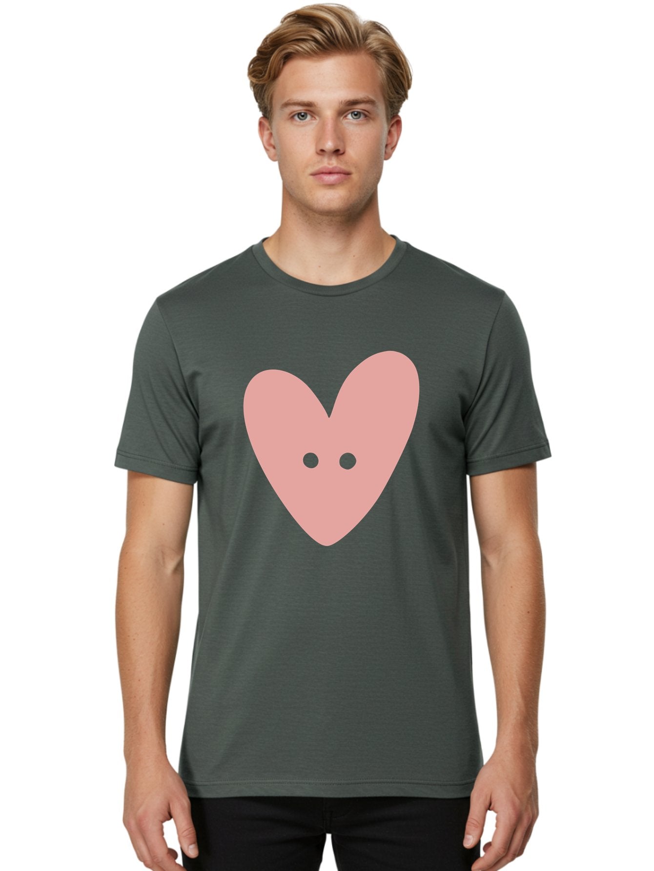 Pink-Heart-Button Men'S Graphic Tee, 100% Cotton, Comfortable Casual Summer Wear, Machine Washable, Heart Symbol, Pink Icon, Love Emblem, Cute Design, Simple Illustration, Minimalist Art Aac075 29
