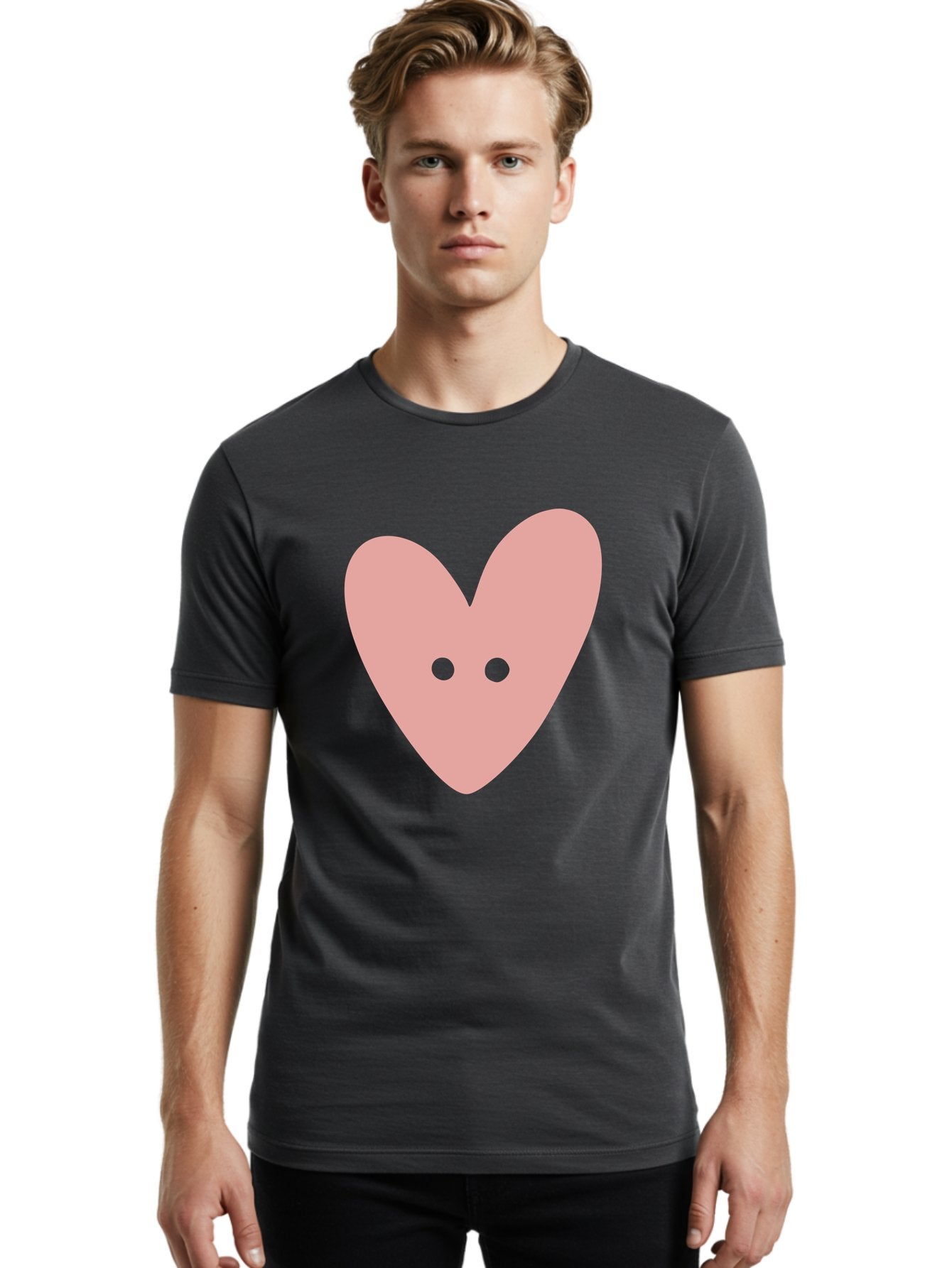 Pink-Heart-Button Men'S Graphic Tee, 100% Cotton, Comfortable Casual Summer Wear, Machine Washable, Heart Symbol, Pink Icon, Love Emblem, Cute Design, Simple Illustration, Minimalist Art Aac075 23