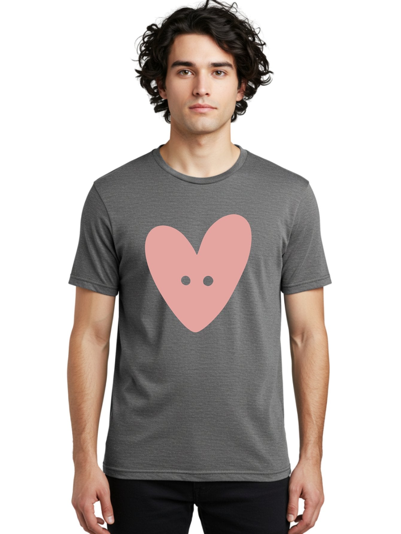 Pink-Heart-Button Men'S Graphic Tee, 100% Cotton, Comfortable Casual Summer Wear, Machine Washable, Heart Symbol, Pink Icon, Love Emblem, Cute Design, Simple Illustration, Minimalist Art Aac075 24