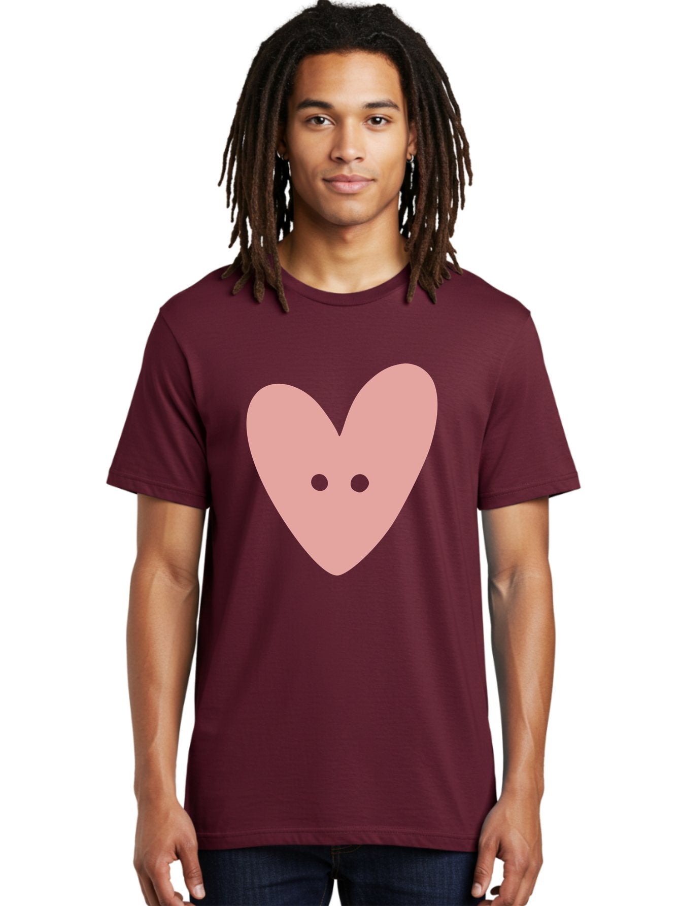 Pink-Heart-Button Men'S Graphic Tee, 100% Cotton, Comfortable Casual Summer Wear, Machine Washable, Heart Symbol, Pink Icon, Love Emblem, Cute Design, Simple Illustration, Minimalist Art Aac075 21