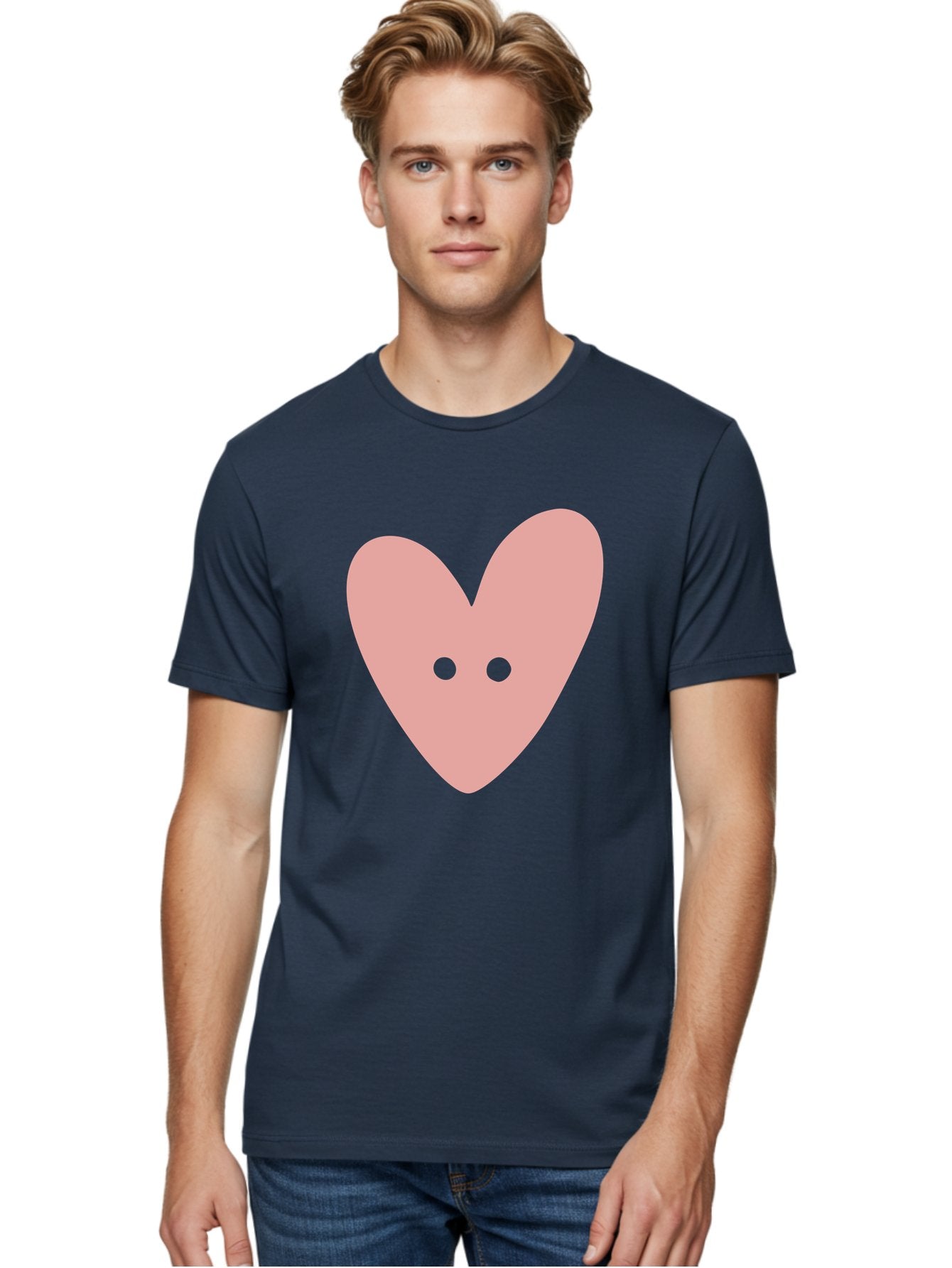 Pink-Heart-Button Men'S Graphic Tee, 100% Cotton, Comfortable Casual Summer Wear, Machine Washable, Heart Symbol, Pink Icon, Love Emblem, Cute Design, Simple Illustration, Minimalist Art Aac075 16
